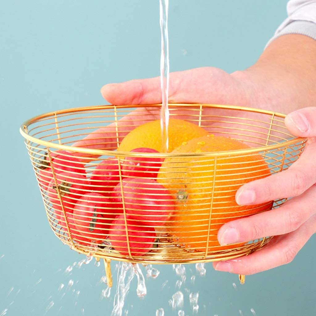Stainless Steel Wire Fruit Drain Basket - Kitchen Countertop Fruit & Vegetable Holder, Bread & Snack Storage Organizer for Kitchen Counter, Dining Table, Living Room | Perfect for Fresh Produce Display, Party Serving & Home Organization