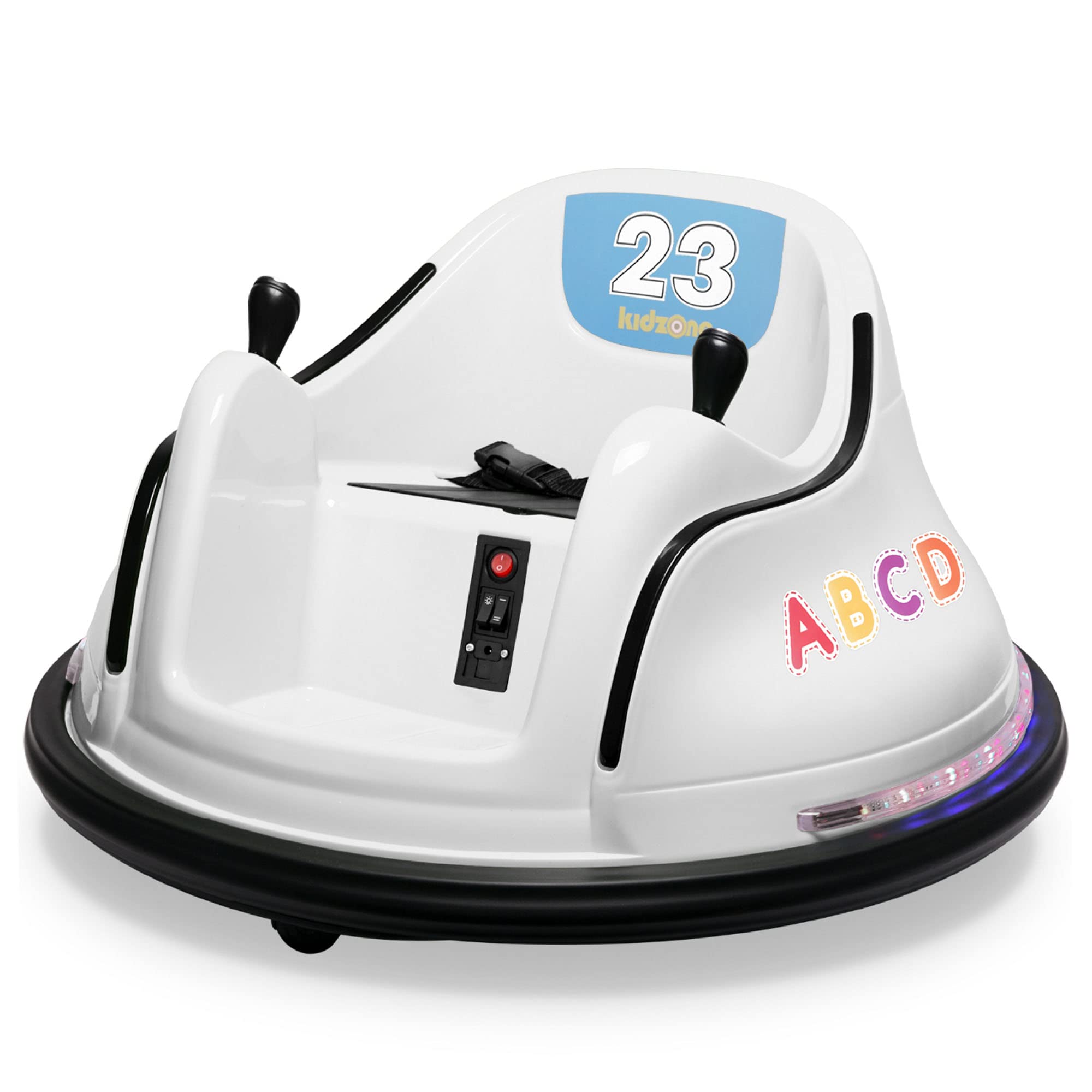 Kidzone 12V 2-Speeds Electric Ride On Bumper Car for Kids Ages 1.5-6 Years - Remote Control, LED Lights, Bluetooth, 360° Spin - ASTM Certified Toddler Toy Gift for Indoor/Outdoor Play & Birthday Parties