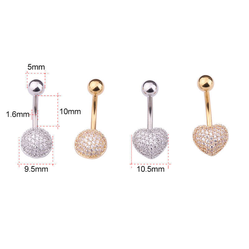 14G Dainty Heart Belly Button Ring - Gold Plated Surgical Steel Navel Piercing Jewelry for Women | ER8532 | Perfect for Everyday Wear, Beach Outfits & Summer Fashion