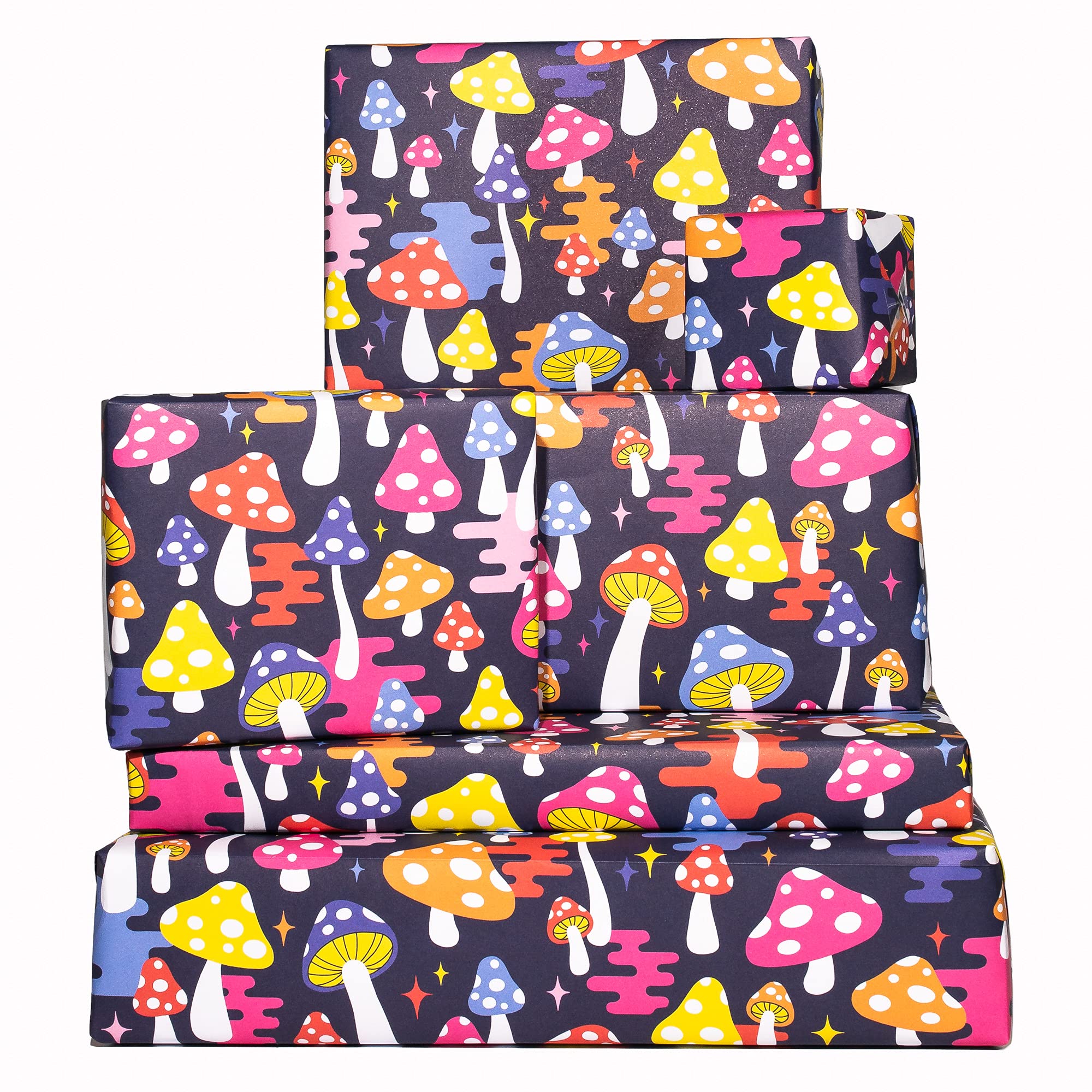 Premium CENTRAL 23 Navy Blue Psychedelic Mushroom Gift Wrap Paper - 6 Sheets for Birthdays, Halloween, Christmas & Thanksgiving - Eco-Friendly Recyclable Wrapping Paper for Men, Women & Kids - Perfect for Party Gifts, Holiday Presents & Special Occasions