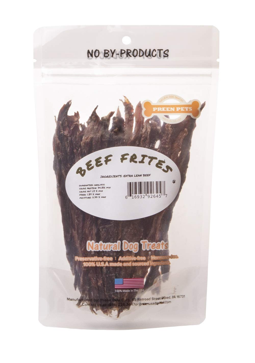 Premium Beef Frites Dog Treats - 100% USA Sirloin Beef, 2lb Bag - All-Natural High-Protein Training Rewards & Dental Chews for Large & Small Dogs