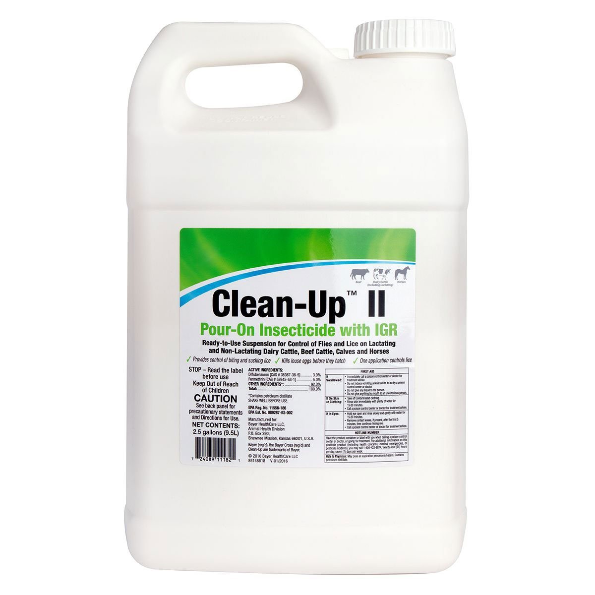 Elanco™ Clean Up™ II Pour-On Insecticide with IGR for Cattle - Flea, Tick & Fly Control - Long-Lasting Livestock Protection - Ideal for Pasture & Farm Use