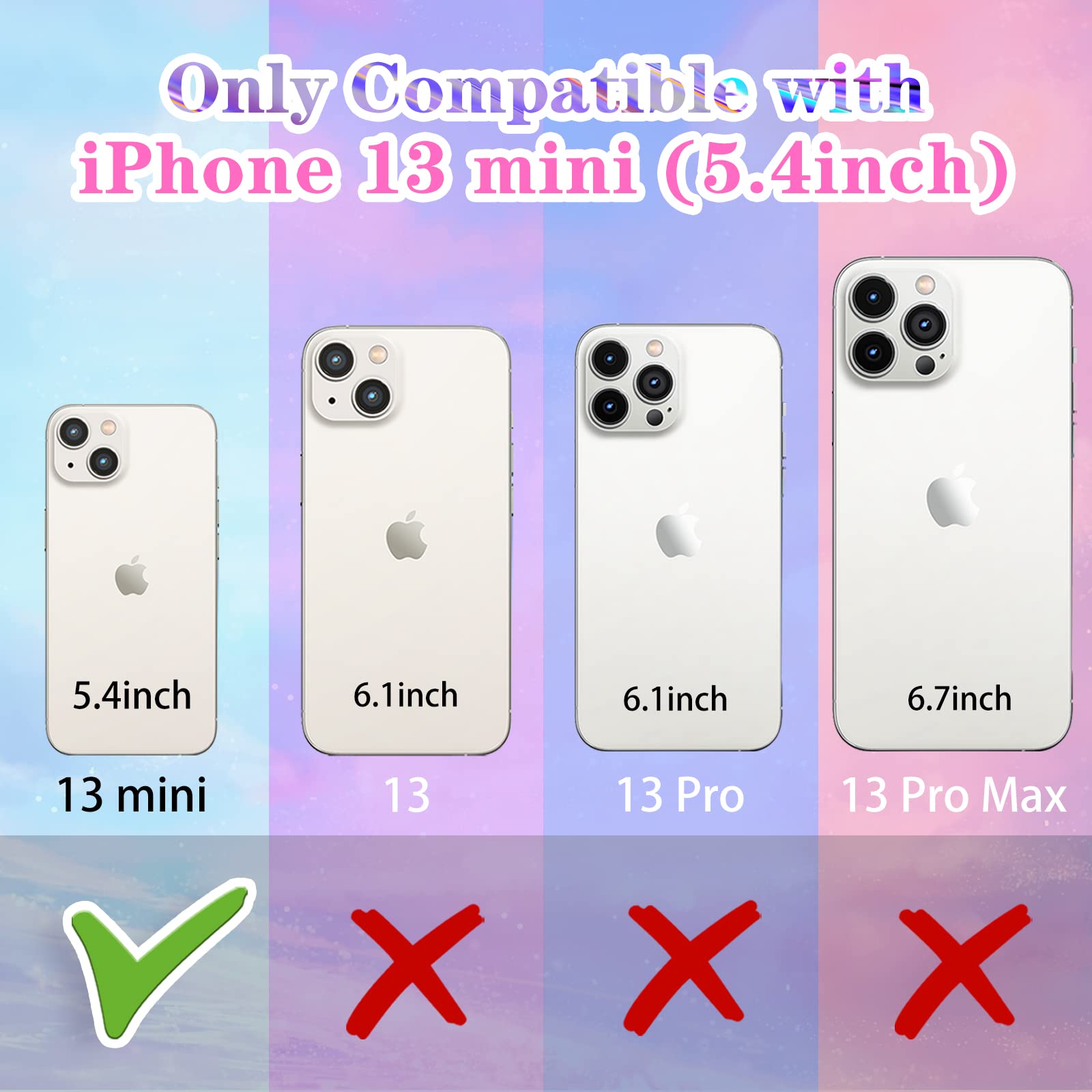 Goocrux 4-in-1 iPhone 13 Mini Case for Women - Glitter Butterfly Sequin Sparkle Clear Crystal Phone Cover with Chain, Camera Protector & Screen Protector | Cute Girly Design for Girls & Teens | Perfect for Parties, Daily Use & Gift Giving