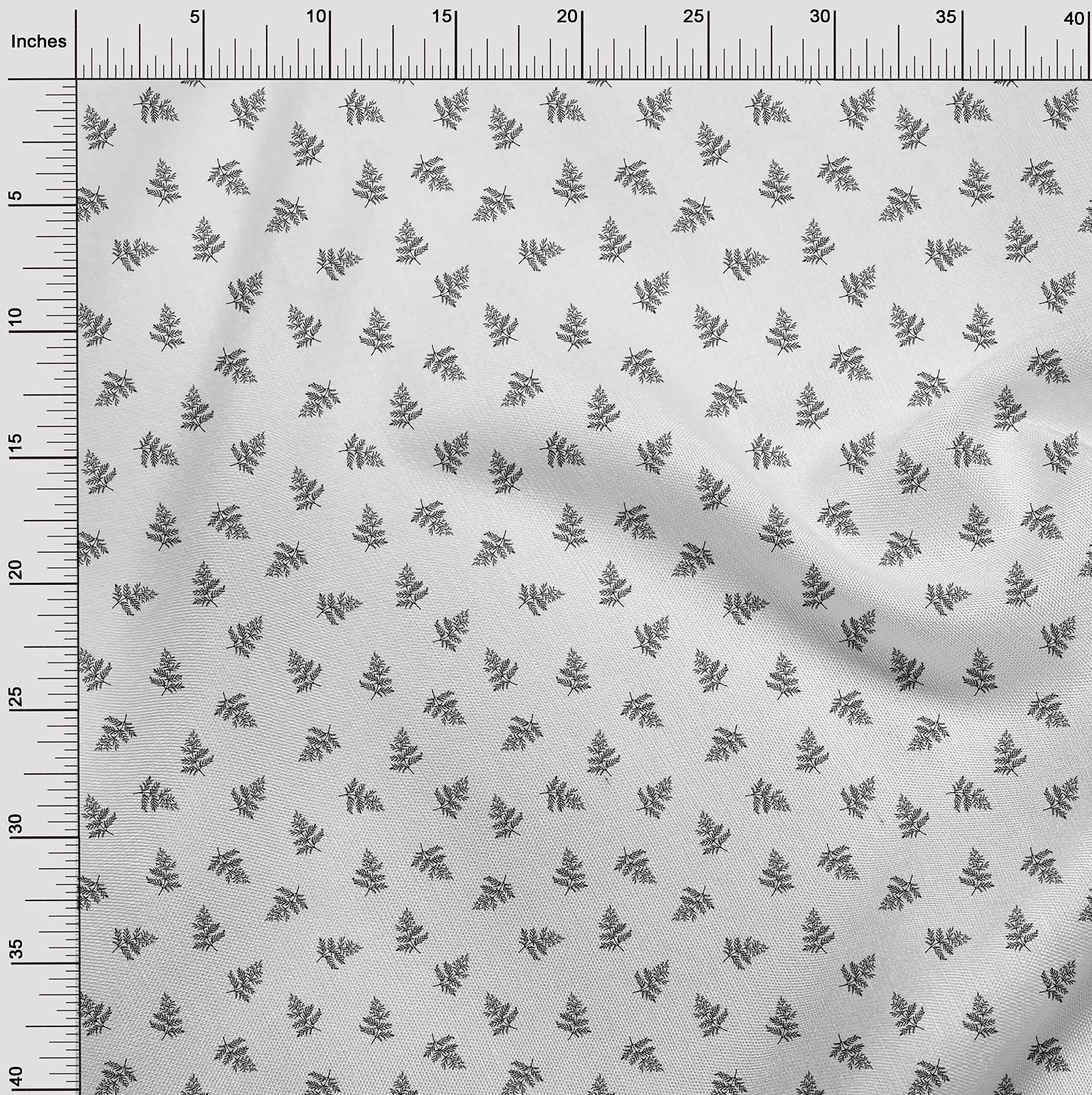 oneOone Cotton Poplin White Fabric with Fern Leaves Print - 42 Inch Wide Sewing Material by The Yard for DIY Clothing, Dresses, Curtains & Home Decor Projects