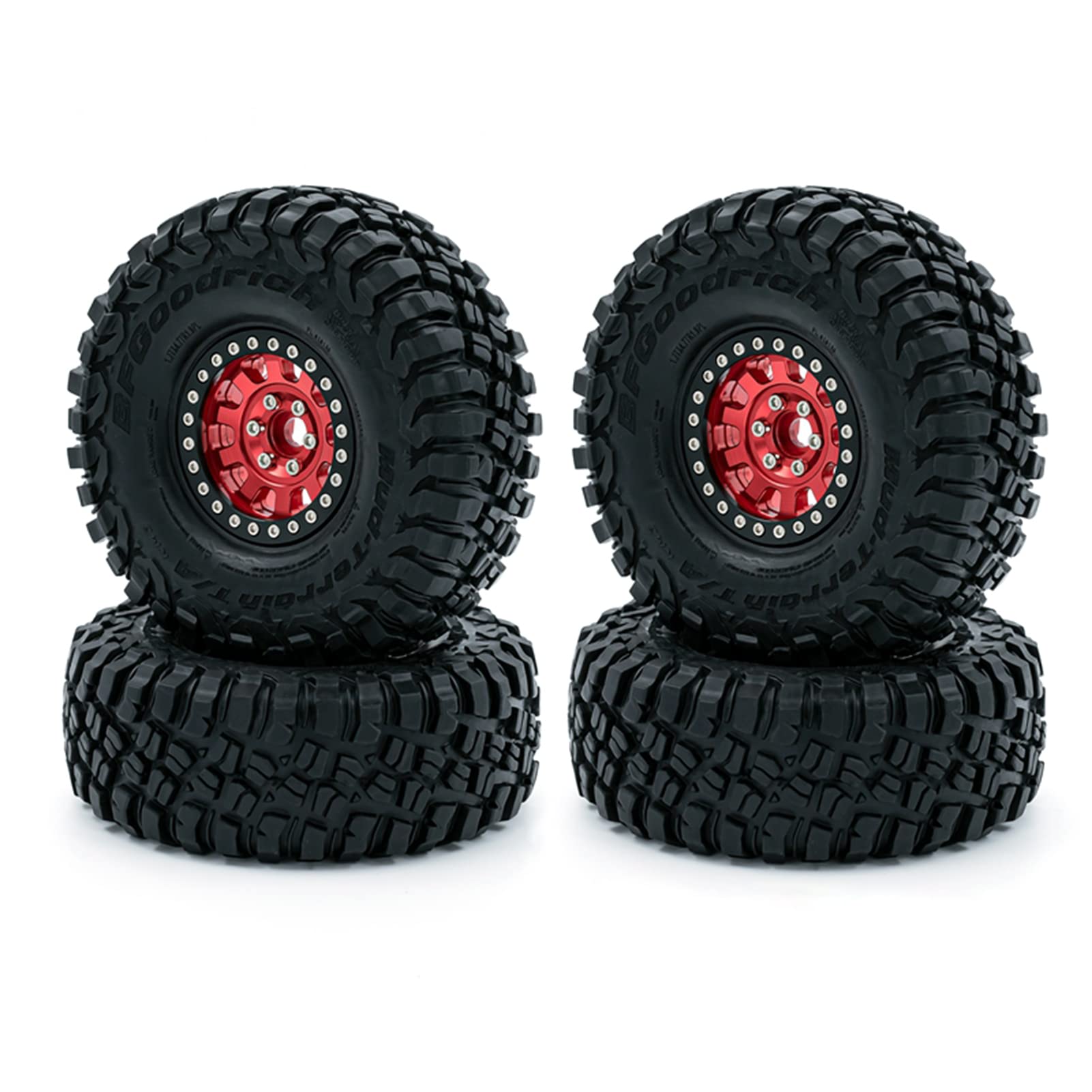 GoolRC 1/10 Scale RC Crawler Tires - 4PCS 12mm Hex Rubber Tires with Metal Rims for Traxxas TRX4, Axial SCX10, SCX10 II, SCX10 III (AXI03007, AXI03003) - Durable Off-Road Replacement Wheels for Rock Crawling & Trail Adventures
