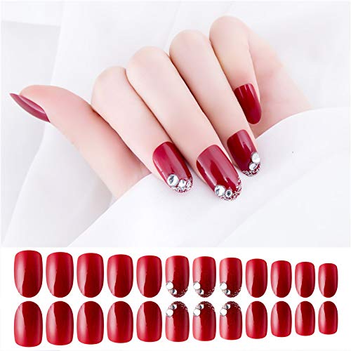 HEAVEN® 24-Piece Long French Tip Artificial Nails Set with Glue & Tools - Full Cover Nail Extensions for Salon-Quality Manicure at Home (Red) | Perfect for Parties, Weddings & Special Occasions