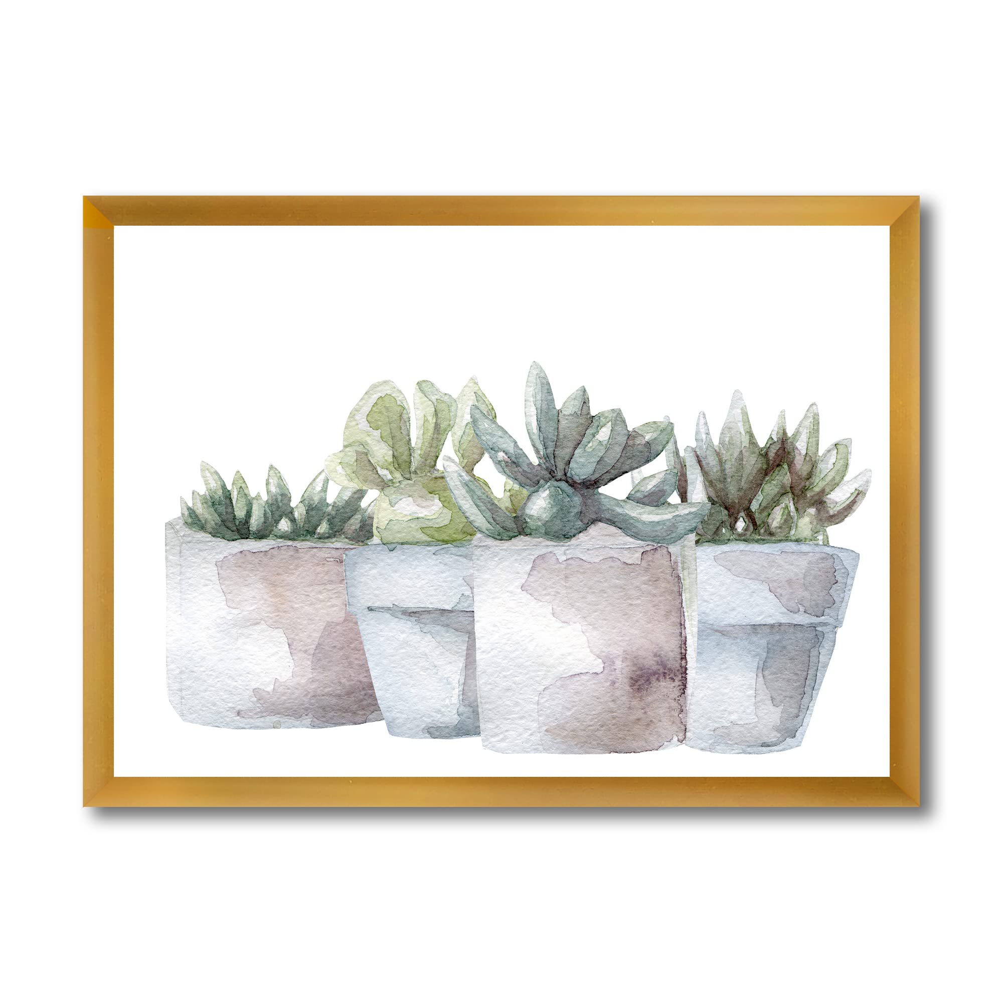 DesignQ Cactus and Succulent House Plants III Farmhouse Framed Wall Art - Botanical Decor for Living Room, Bedroom & Office