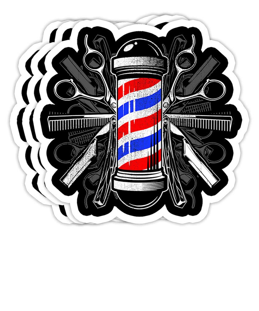 Professional Barber Pole Scissor Hair Clippers Comb Vinyl Stickers Set of 3 - Perfect for Laptop Decals, Water Bottles & Barber Shop Decor - Ideal Gift for Hairstylists & Salon Owners