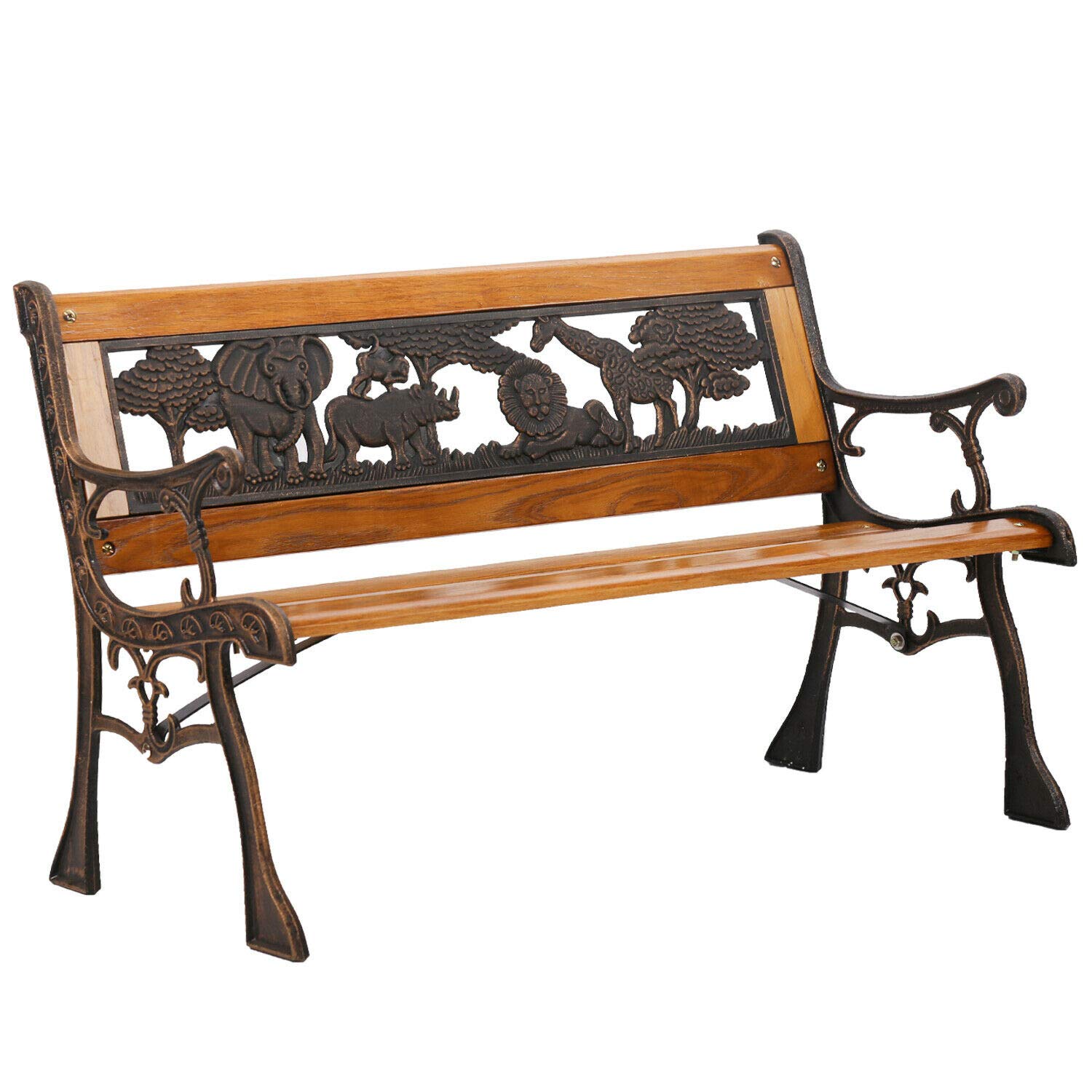 Premium Cast Iron & Hardwood Garden Bench - Patio, Park, Porch Outdoor Furniture with Animal Design (335) - Perfect for Backyard Relaxation, Garden Decor & Outdoor Seating