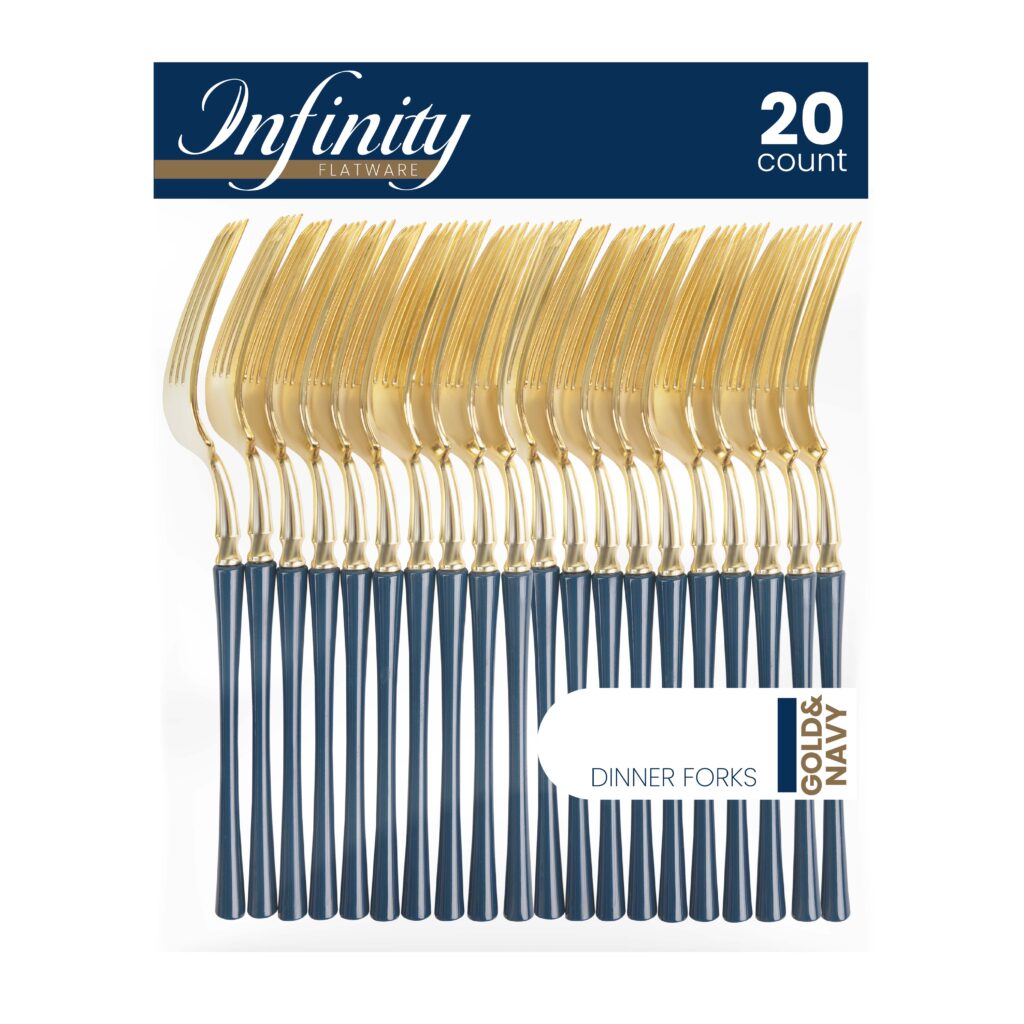 Premium Infinity Collection Gold & Navy Flatware Set - 20-Piece Elegant Dinnerware for Formal Dining, Parties & Special Occasions