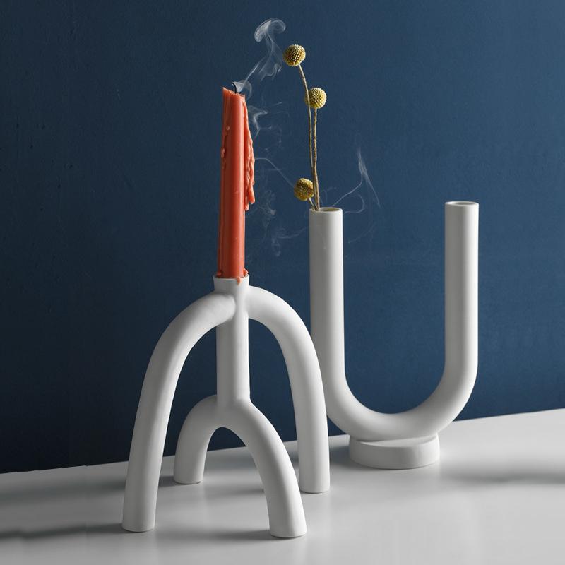Abstract Arch Ceramic Candle Holders - Modern Home Decor for Dining Table, Wedding Centerpiece & Spa Relaxation - Set of 2 Minimalist Geometric Candle Stands