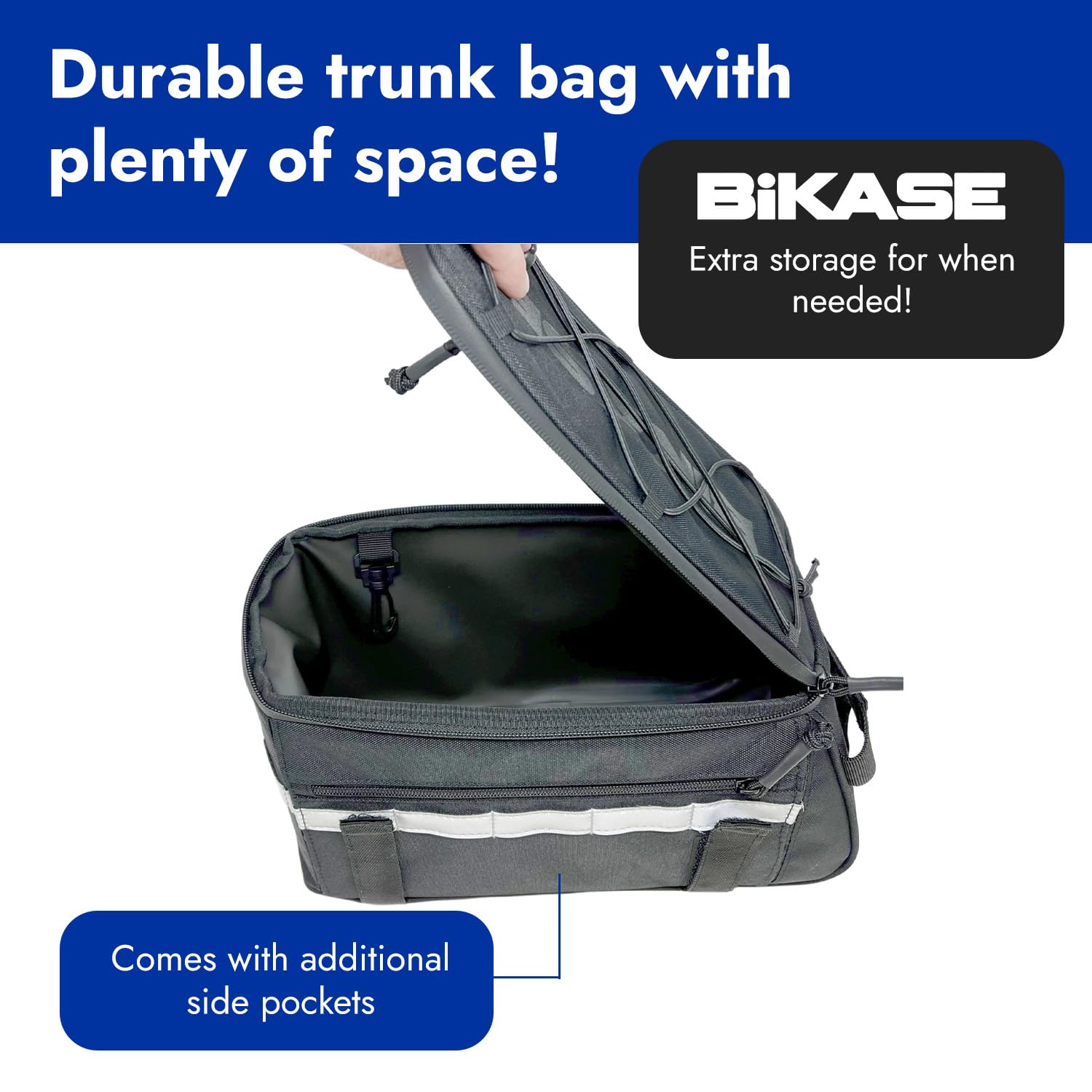 BiKase Big Momma Bike Trunk Bag - Universal Fit Medium Rear Rack Bag with Side Pockets, Top Bungee, Mesh Pocket & Reflective Accents - Spacious Waterproof Bicycle Pannier for Commuting, Touring & E-Bikes - Perfect for Groceries, Work Gear & Outdoor Adventures