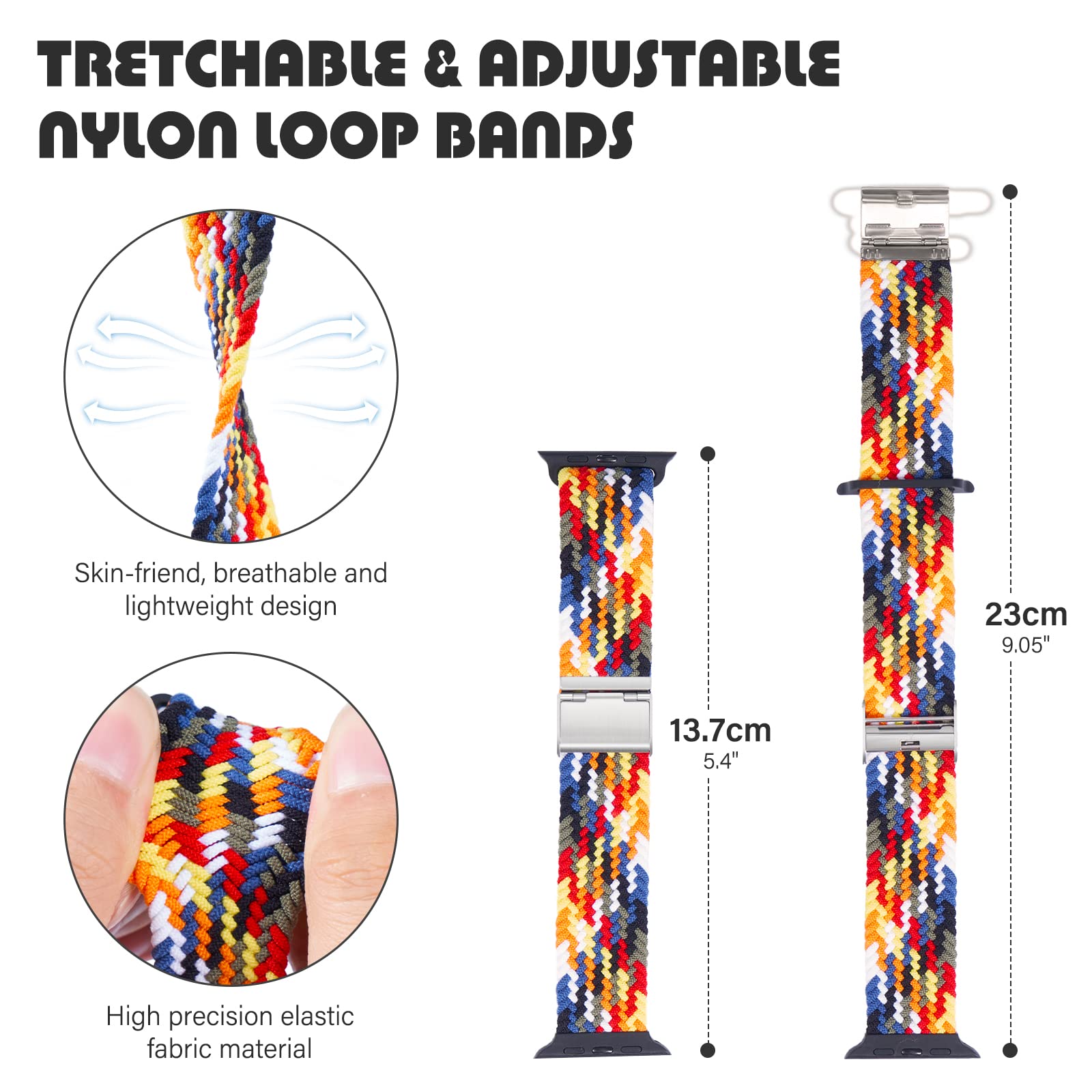 Braided Nylon Apple Watch Bands for Series 9/8/7/6/5/4/3/2/SE/Ultra/Ultra 2 - Adjustable, Breathable Replacement Strap (38mm/40mm/41mm/42mm/44mm/45mm/49mm) - Perfect for Workouts, Running & Everyday Wear - Unisex Design for Men & Women