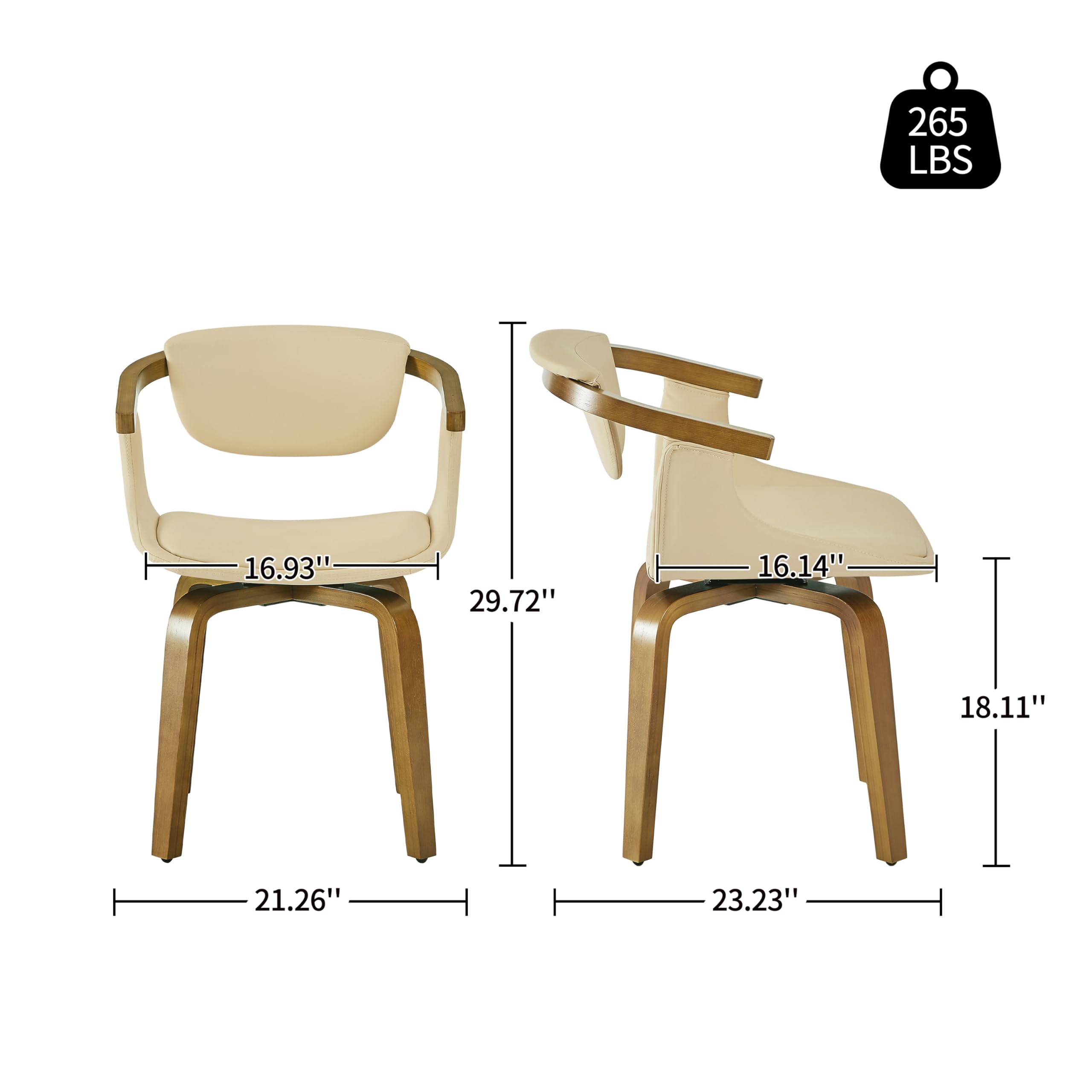 Art Leon Mid Century Modern Dining Chairs Set of 2 - Faux Leather Swivel Armchairs for Dining Room & Home Office, Cream - Perfect for Modern Kitchens & Contemporary Workspaces