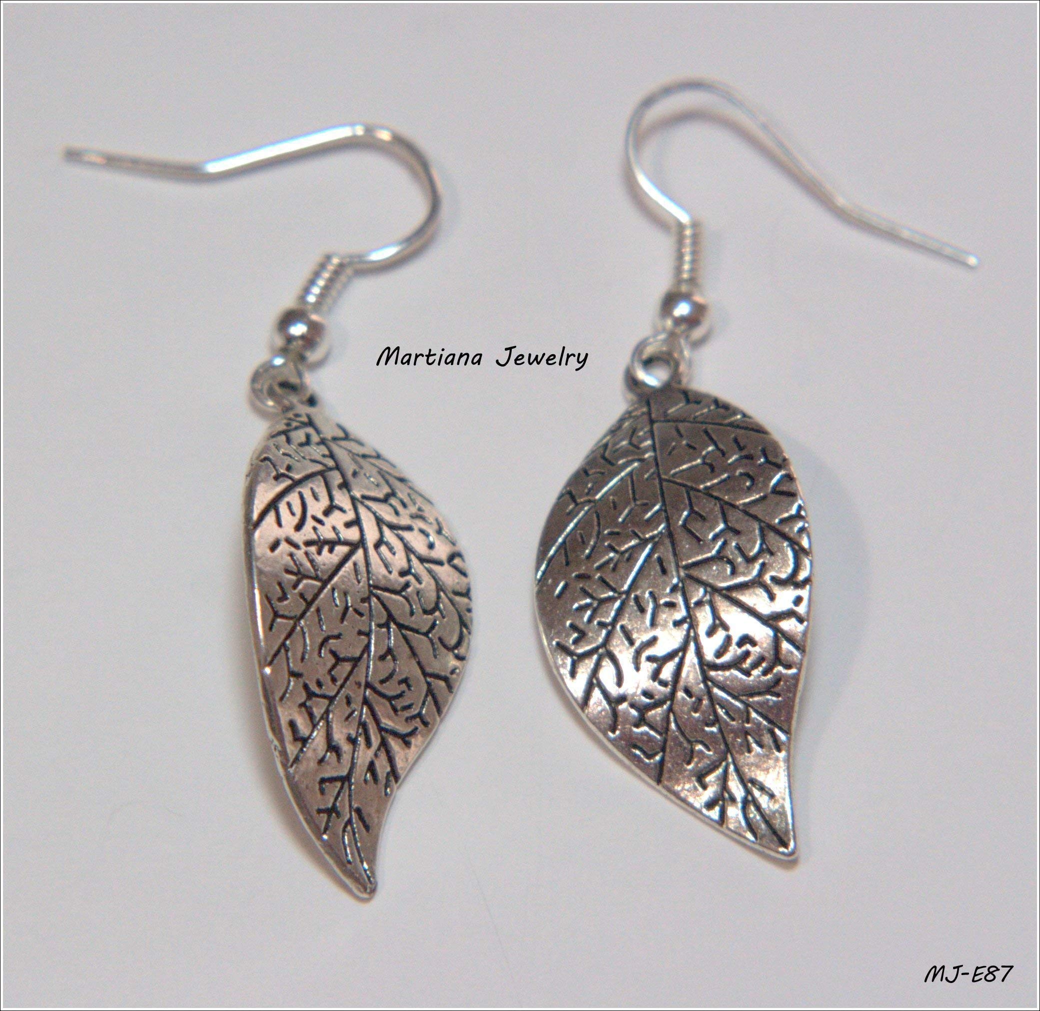 Silver Tone Curved Leaf Earrings with Etched Details - 1.25 Inch Nature-Inspired Jewelry for Women | Perfect for Everyday Wear, Parties & Boho Fashion