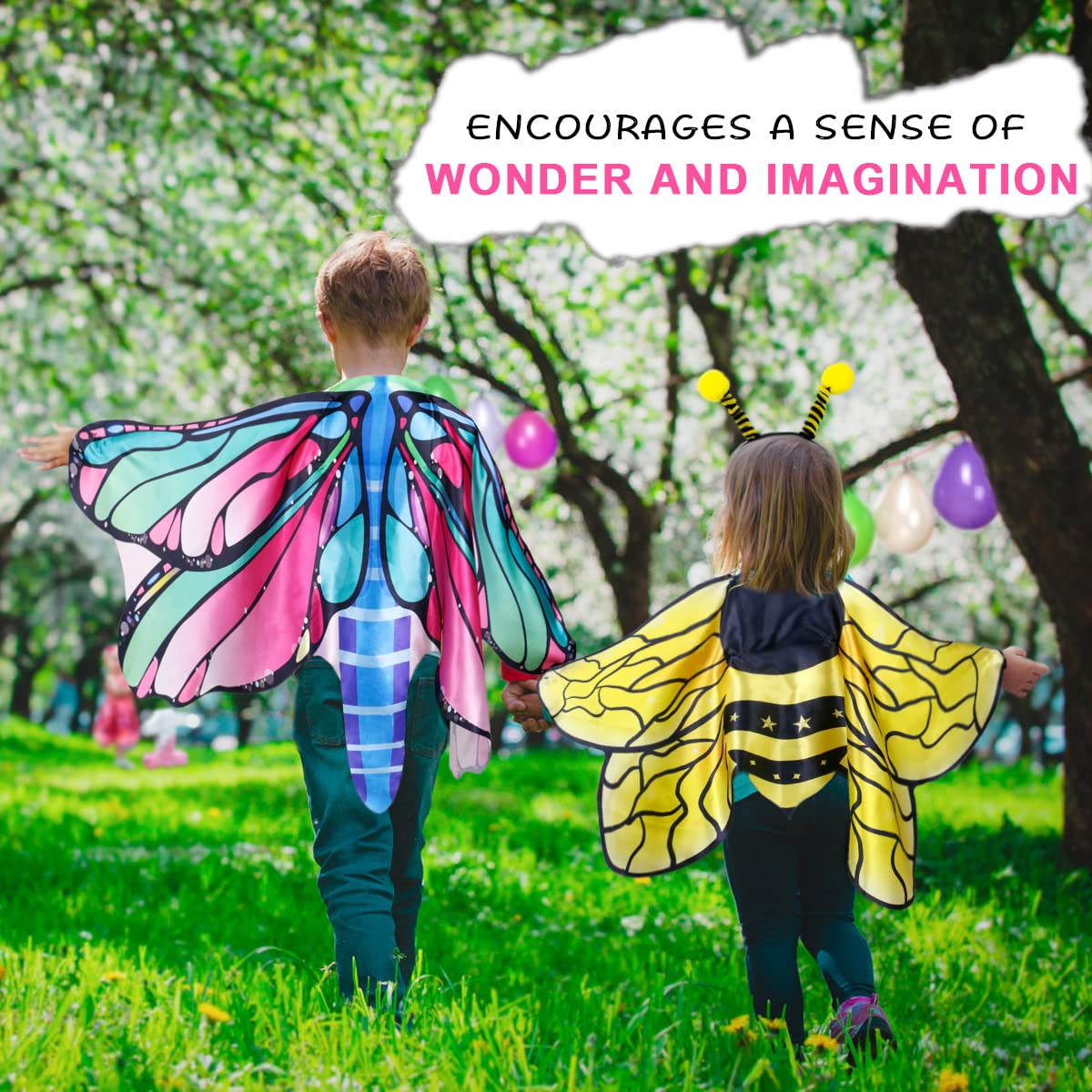 iROLEWIN Kids Butterfly Wings Costume - Bee, Ladybug & Dragonfly Dress Up Outfit for Toddler Girls & Boys - Perfect for Halloween, Birthday Parties & Pretend Play