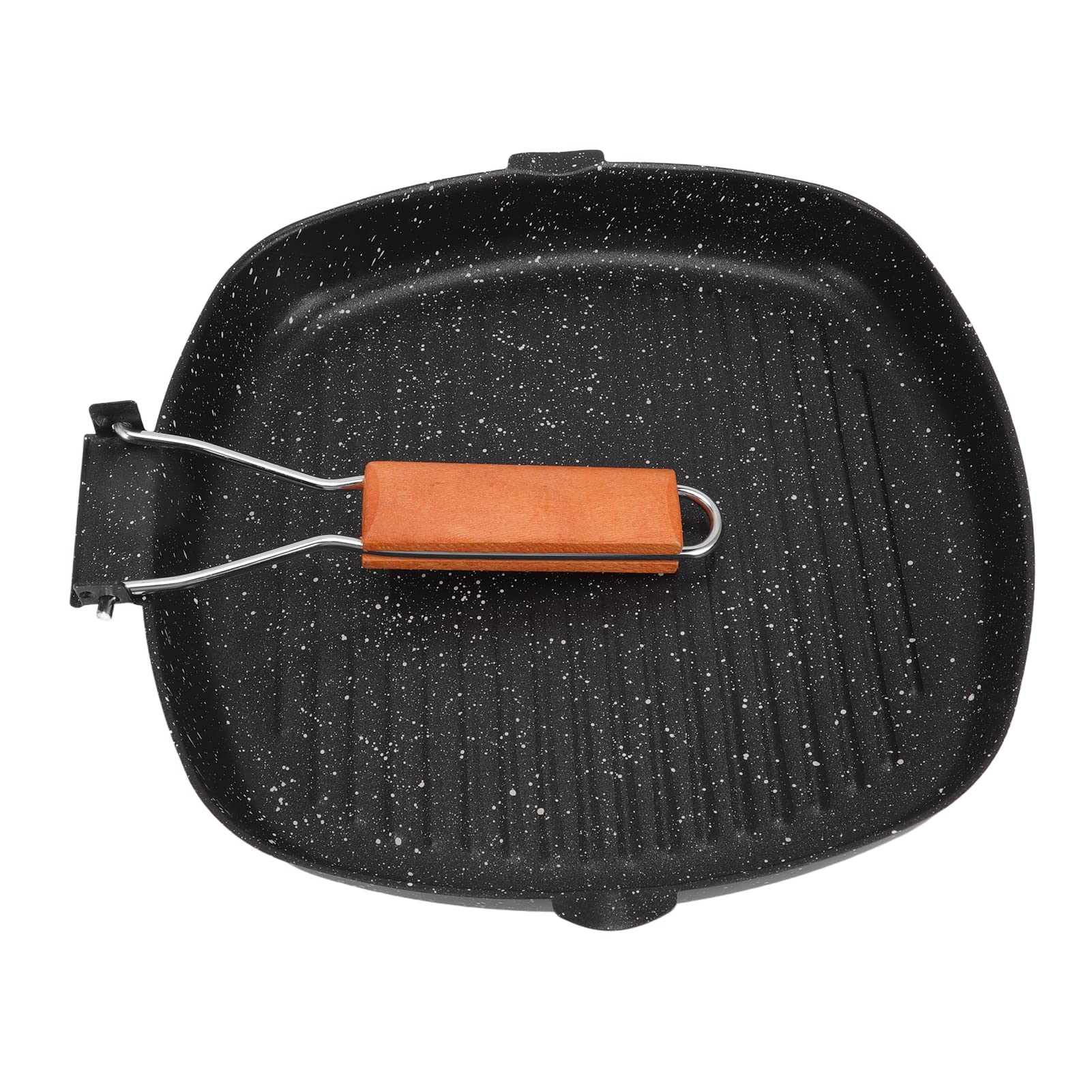 Premium Cast Iron Grill Pan - Large 28x20cm Nonstick Steak Griddle with Folding Beech Handle - Perfect for BBQ, Camping & Home Cooking - Heavy Duty Striped Grill Pan for Steaks, Burgers & Vegetables