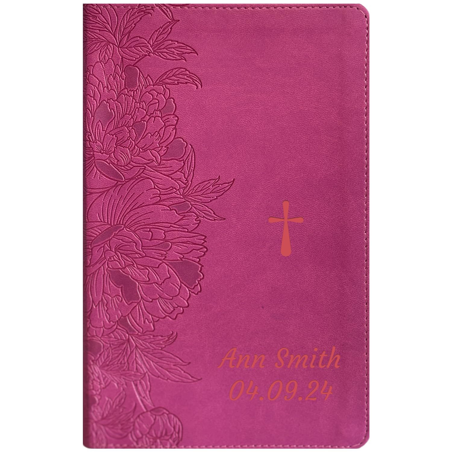 Personalized Engraved Name Bible - NLT New Living Translation Version, Peony Pink Faux Leather Cover, Giant Print Personal Size - Perfect Gift for Baptism, Confirmation, or Daily Devotion