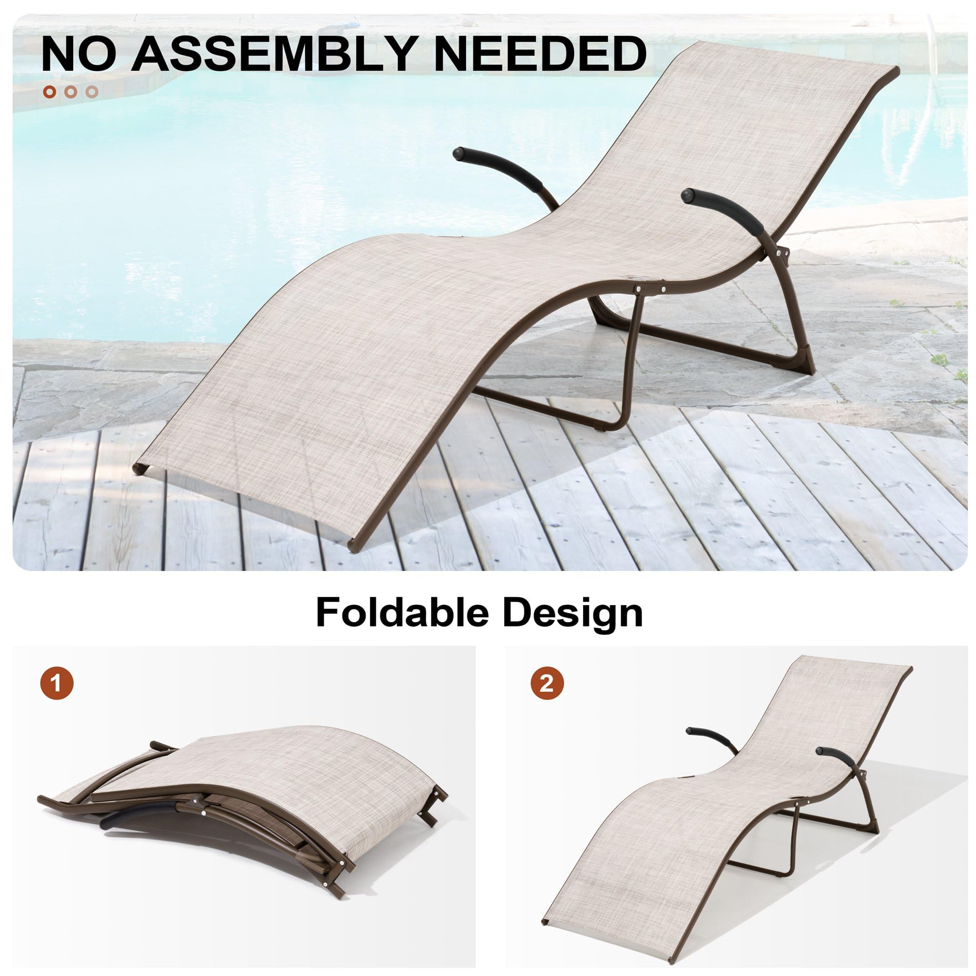 4-Piece Patio Chaise Lounge Set - Folding Outdoor Sunbathing Chairs with Headrest, All-Weather Poolside Furniture in Beige | Perfect for Backyard, Beach, and Garden Relaxation