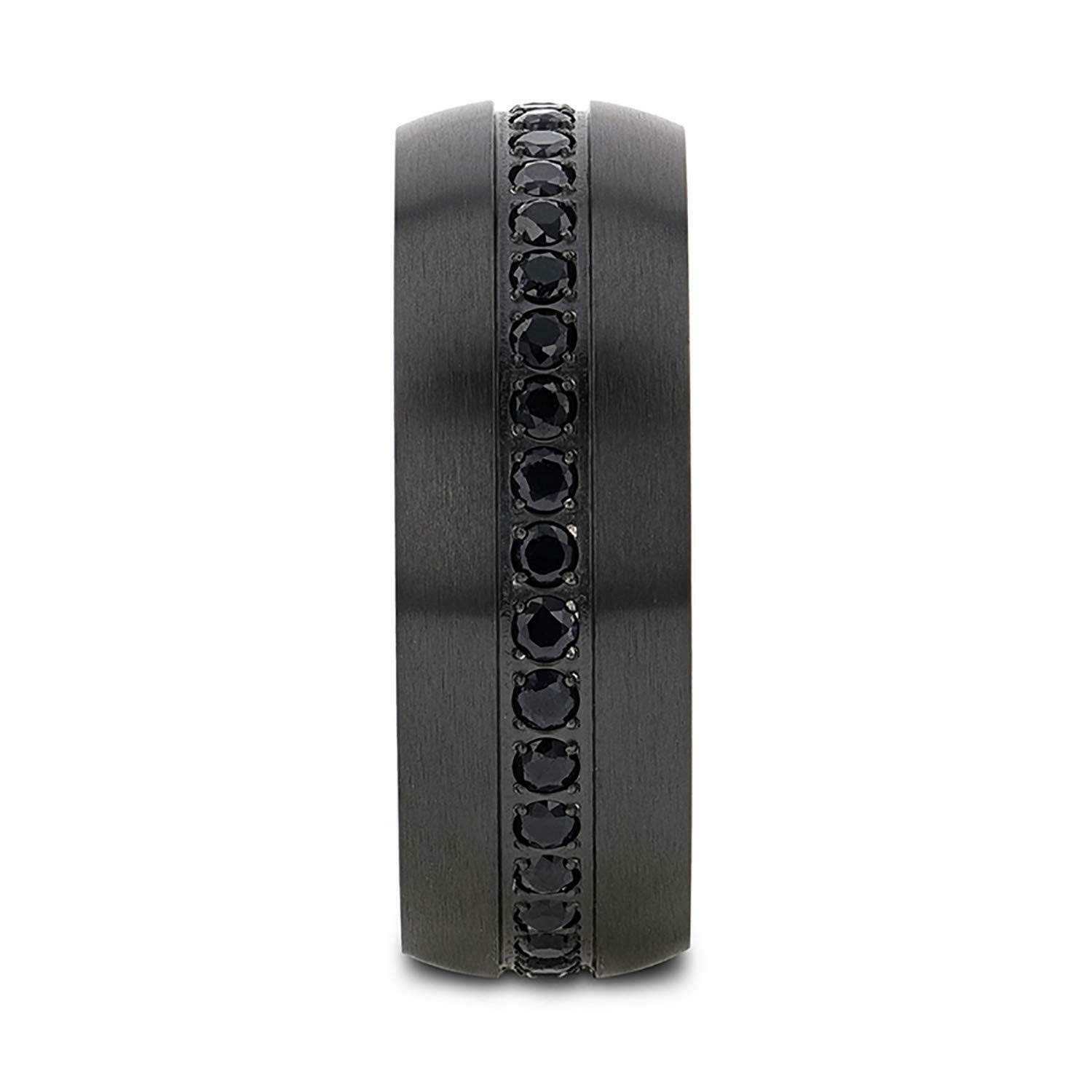 Black Titanium Ring with Black Sapphires - 8mm Wide Gothic Jewelry for Men & Women - Perfect for Weddings, Parties, and Alternative Fashion