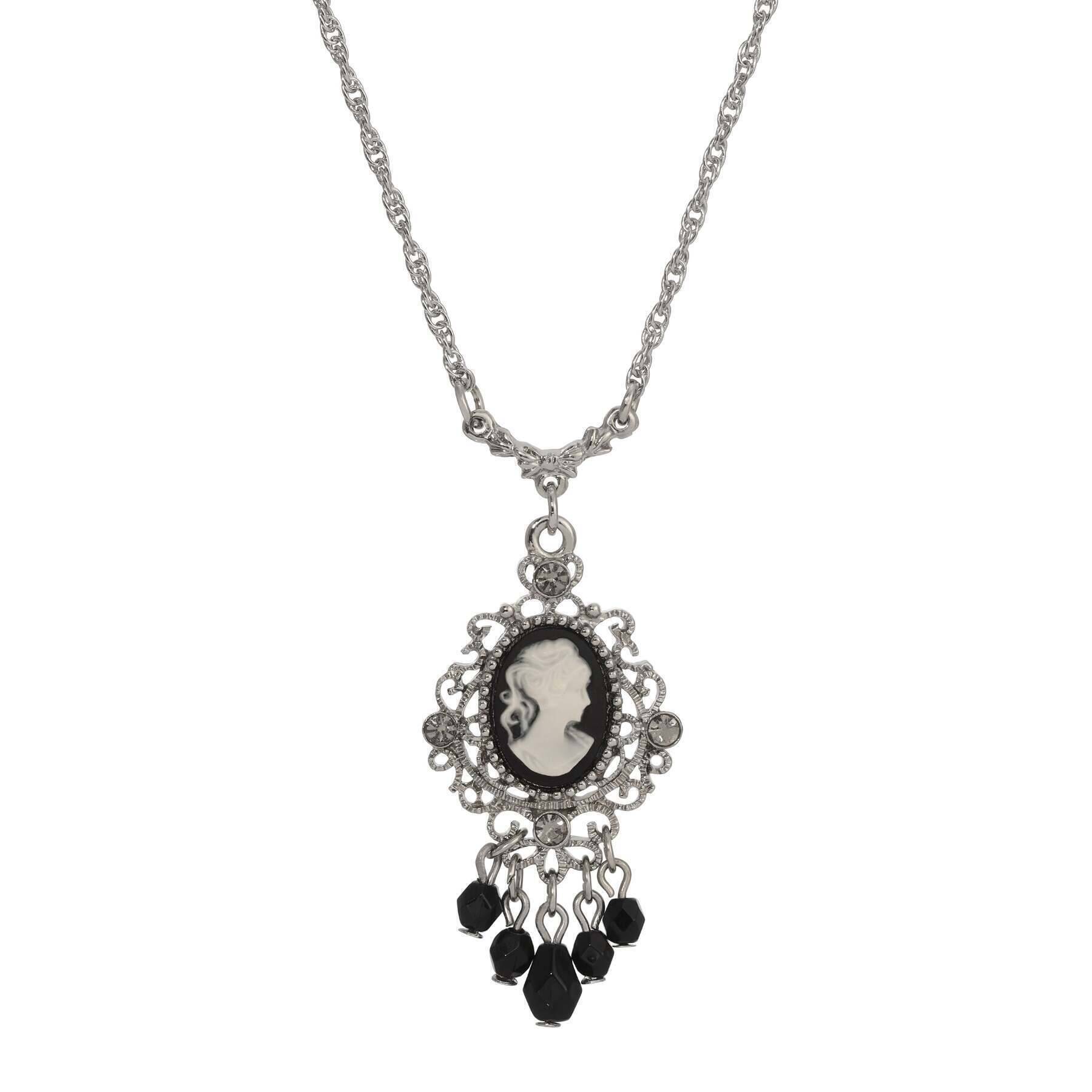 1928 Jewelry Black Diamond Crystal Cameo Drop Necklace - 16