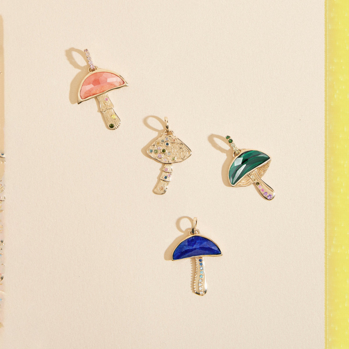 10K Yellow Gold Mushroom Charm with Multi Sapphire - Elegant Jewelry for Nature Lovers, Perfect for Necklaces, Bracelets & Boho Style Accessories