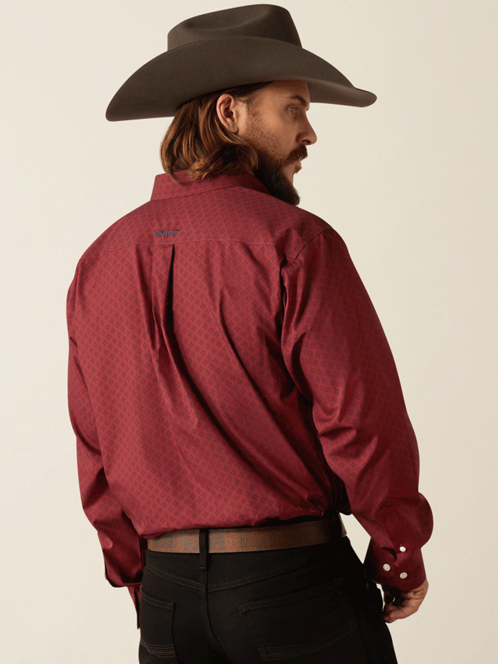 Ariat Men's Wrinkle-Free Isaac Classic Fit Button-Down Shirt - Dark Red | Comfortable Casual & Work Wear for Outdoor Activities & Office
