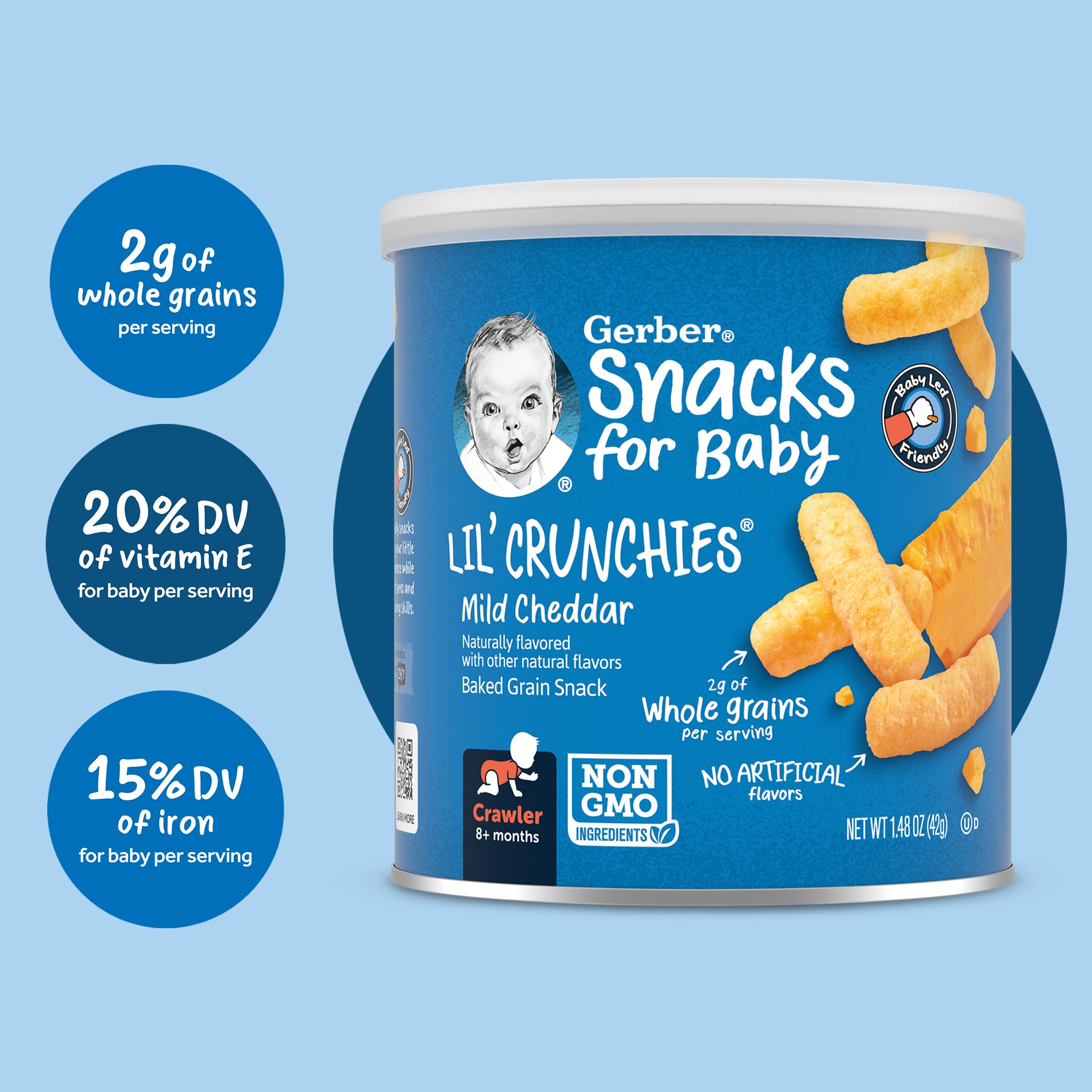 Gerber Baby Snacks Value Pack - Lil Crunchies Mild Cheddar & Veggie Dip, 1.48oz (8 Pack) | Healthy Toddler Finger Food for On-the-Go, Daycare & Travel Snacking