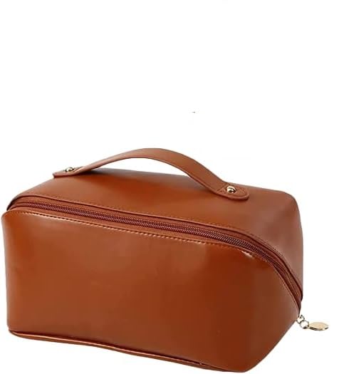 KINDRED Crossbody Cosmetic Bag for Women - PU Leather Makeup Organizer Pouch with Multiple Compartments (Brown) | Perfect for Travel, Gym & Daily Essentials Storage