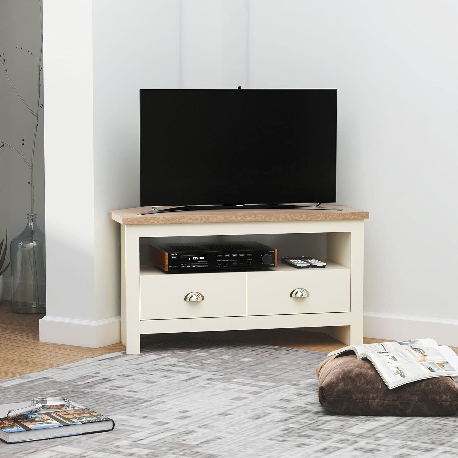 Modern TV Stand Cabinet Corner Unit for 50 Inch TVs - Sturdy Durable Design with Storage Drawers & Shelves - Perfect for Living Room, Bedroom, or Home Theater Setup
