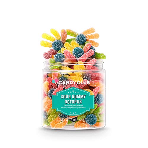 **Candy Club Gourmet Sour Gummy Octopus - Sweet & Tangy Chewy Fruit Candy, 6oz Jar - Perfect for Gifts, Parties, Snacks & Candy Buffets | Fun Treat for Kids & Adults**