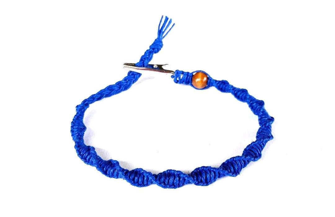 Handmade Blue Spiral Hemp Adjustable Alligator Clip Anklet Bracelet - Boho Beach Jewelry for Women, Summer Festival Accessories, Yoga & Vacation Wear