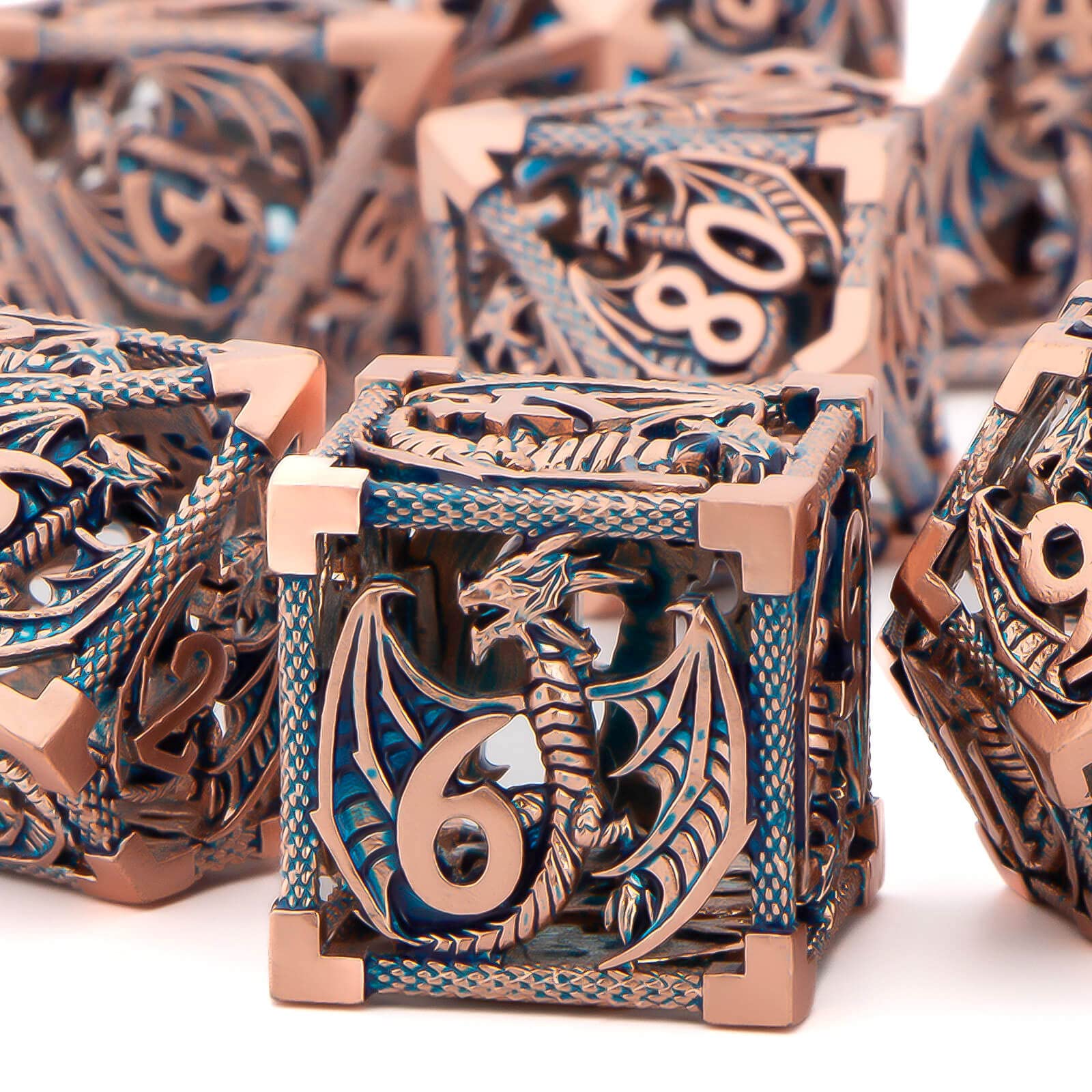 Premium Hollow Metal D&D Dice Set - 7-Piece Polyhedral RPG Dice (D20, D12, D10, D8, D6, D4) with Gift Box - Gold & Blue Dungeons and Dragons Dice for Tabletop Gaming, RPG Sessions & Collector's Display