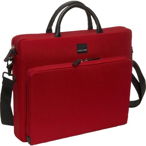 Acme Made Executive Slim Cargo Laptop Briefcase - Medium Size Business Bag with Premium Italian Leather Handle in Chili Pepper Red | Perfect Corporate Gift for Professionals, Office Work & Business Travel