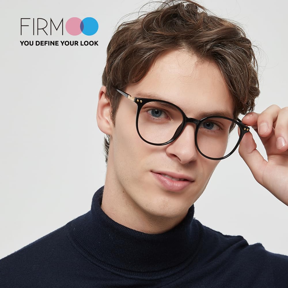 Firmoo Blue Light Blocking Glasses for Women & Men - Oversized Round Black Computer Glasses with Anti Glare - Reduce Eye Strain for Work, Gaming & Screen Time