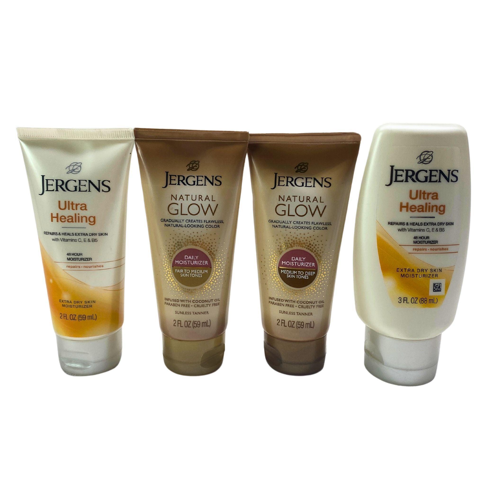 Jergens Glow & Ultra Healing Lotion - Medium & Fair Skin Tones - 2 x 3oz (120 Pack) - Daily Moisturizer for Soft, Radiant Skin - Perfect for Dry Skin Care & Self-Tanning Prep