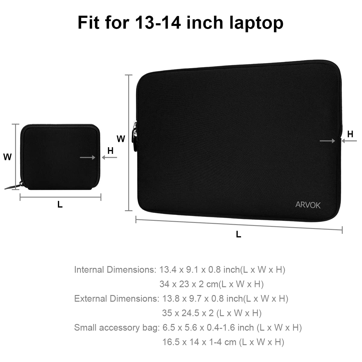 ARVOK 13 13.3 14 Inch Waterproof Laptop Sleeve with Extra Storage Bag - Compatible with MacBook Air/Pro 13, MacBook Pro 14, HP, Dell, Asus, Acer & Samsung - Durable Canvas Fabric Computer Case for Work, School & Travel