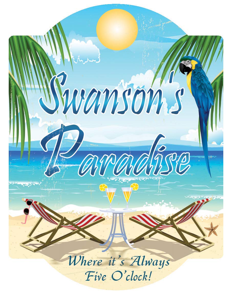 Personalized Paradise Pool Deck & Beach Chair Novelty Sign by Redeye Laserworks - Perfect for Backyard, Patio, Beach House Decor