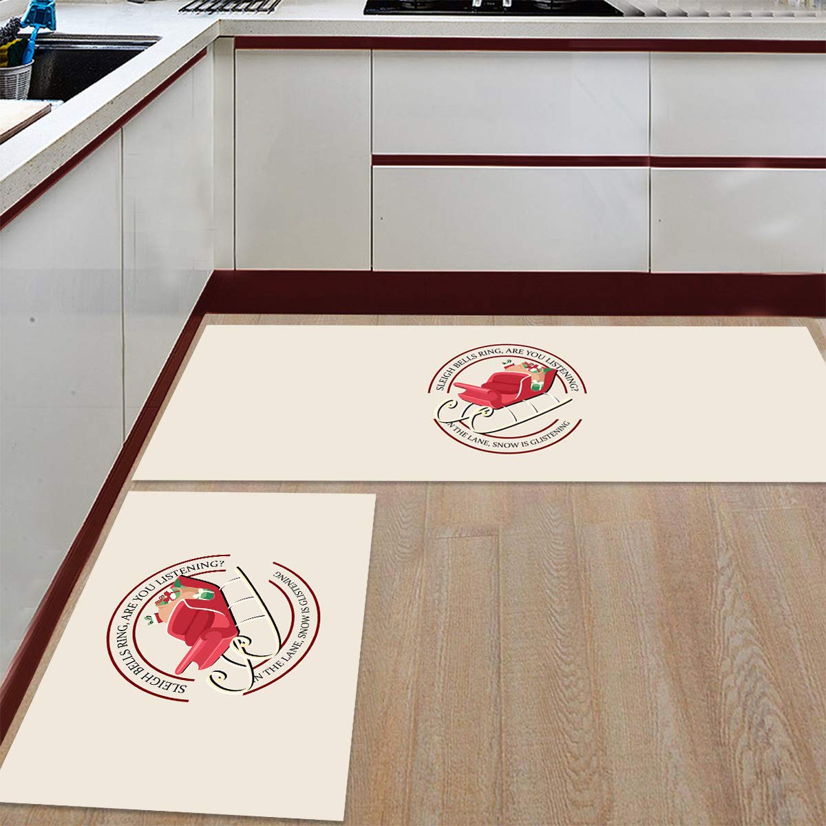 Premium Non-Slip Christmas Kitchen Mats Set of 2 - 23.6x35.4inch & 23.6x70.9inch Anti-Fatigue Floor Rugs with Rubber Backing for High Traffic Areas - Perfect for Holiday Cooking, Dining Rooms & Entryway Decor