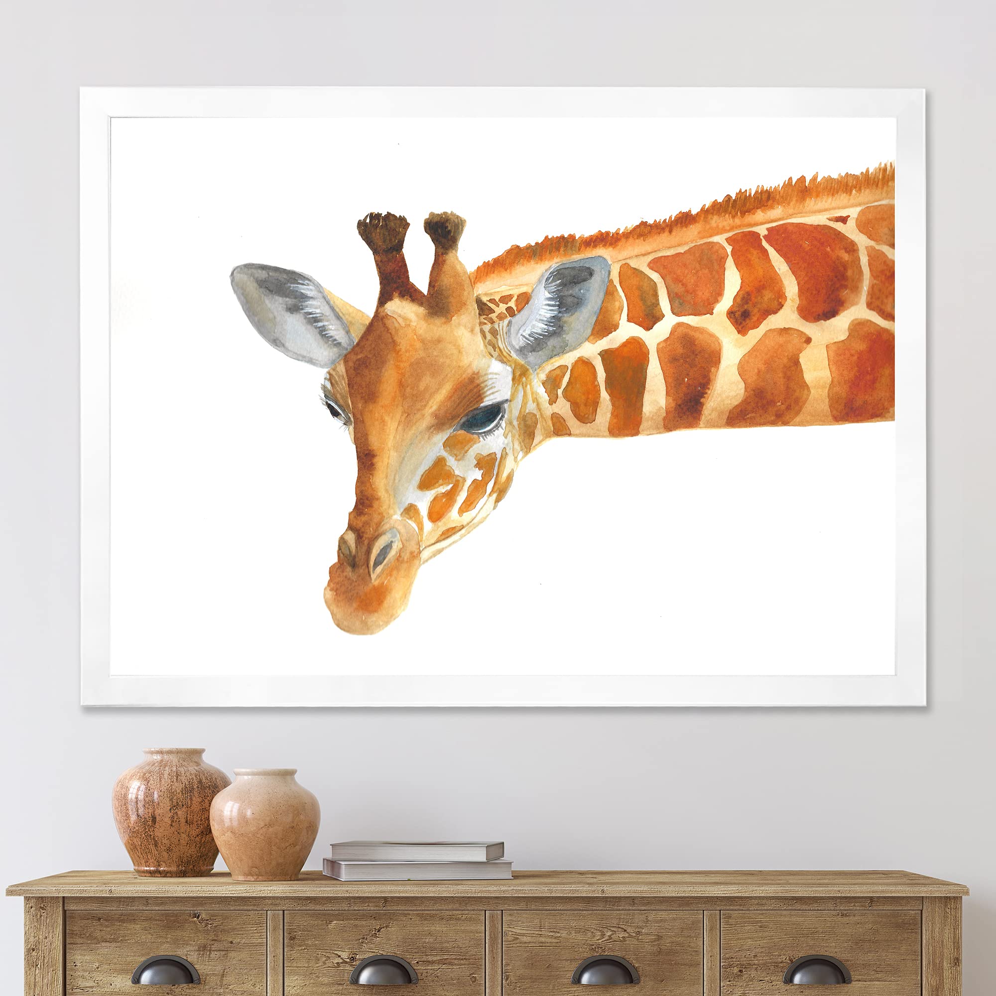 DesignQ Giraffe Portrait IX - Farmhouse Framed Wall Art Decor for Living Room, Bedroom & Office - Animal Themed Home Decor