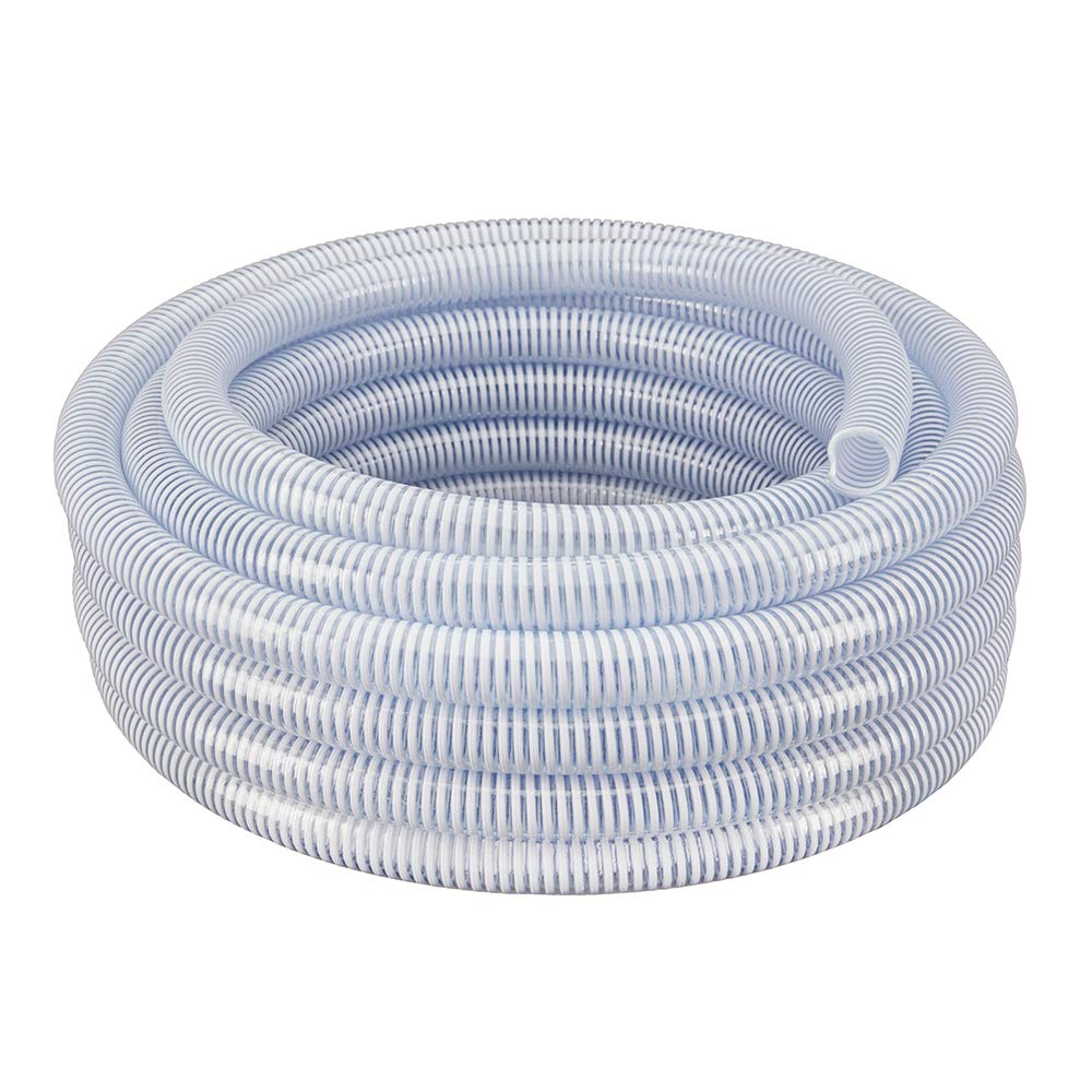 1.5 Inch Diameter x 100 Feet HydroMaxx Clear Flexible PVC Suction Discharge Hose - Reinforced White Helix for Water Transfer, Irrigation & Industrial Applications