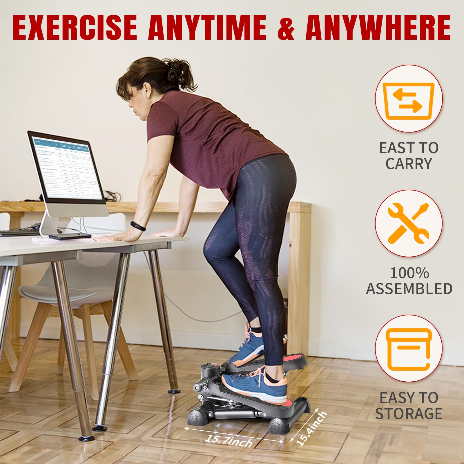 Ktaxon Steppers for Home Exercise - Adjustable Height Stair Stepper with Resistance Bands, 330LBS Capacity, Quiet Mini Stepper with LED Display | Perfect for Cardio, Leg & Arm Workouts at Home, Office or Gym