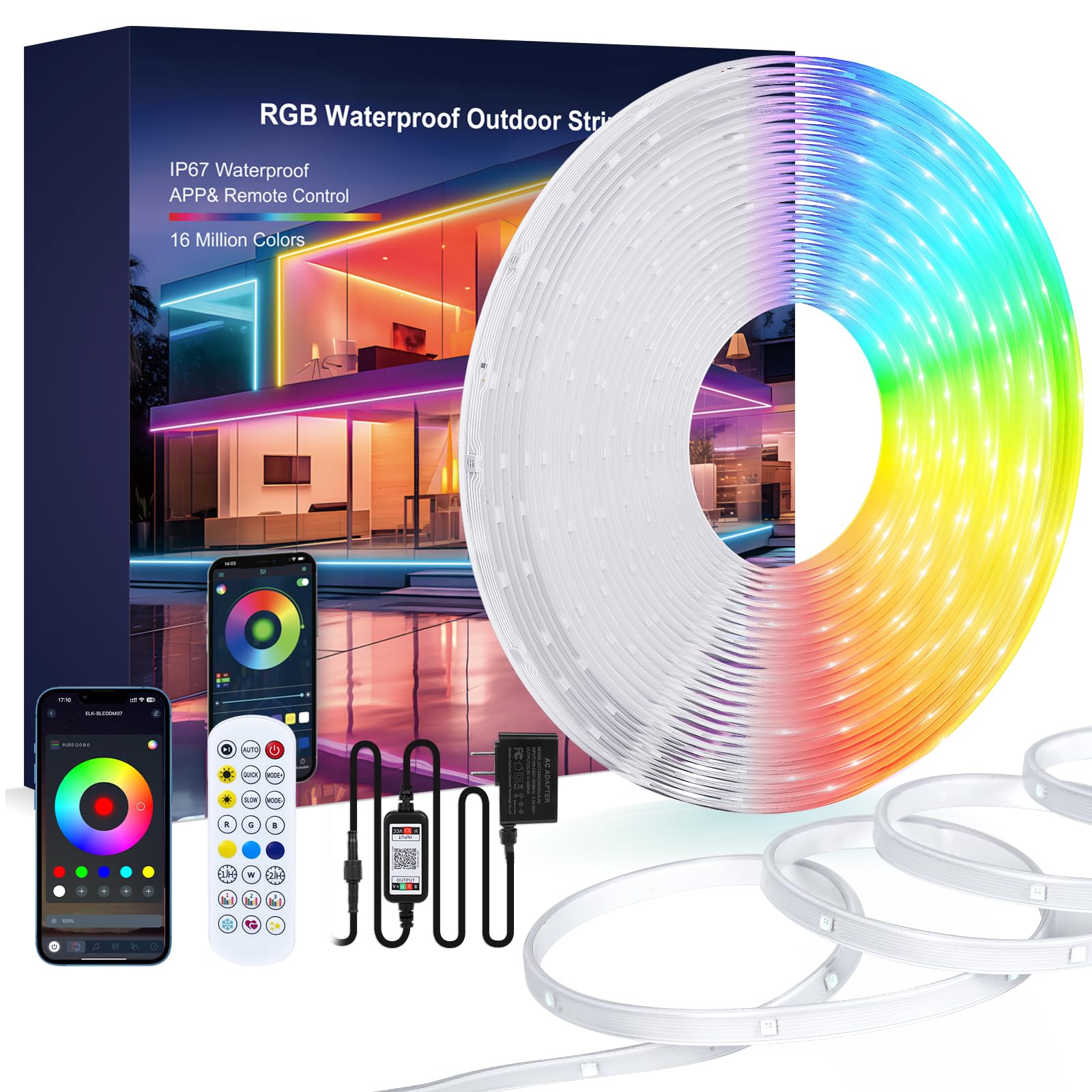 SILFU 130FT Outdoor LED Strip Lights (2 Rolls of 65.6ft) - Waterproof IP67 RGB Color Changing Rope Lights with 24-Key Remote & App Control, Music Sync for Bedroom, Room Decoration, Party, Garden & Home Lighting