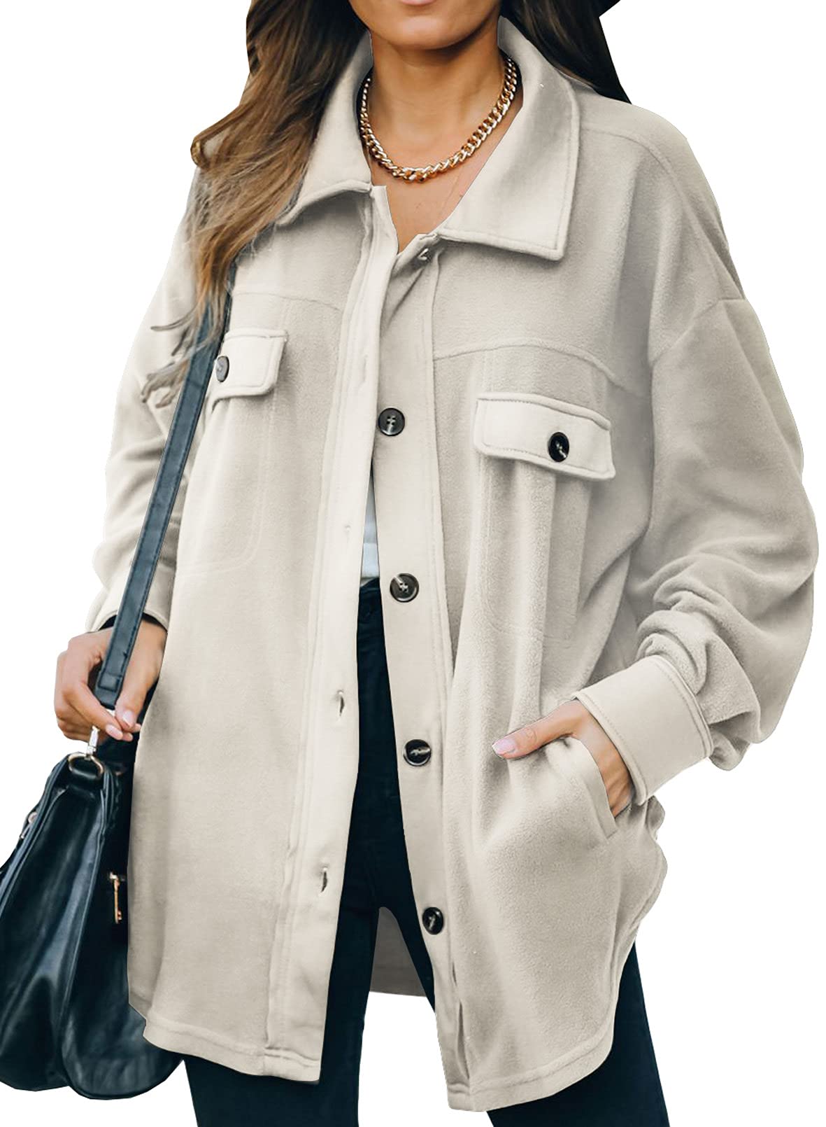 Stylish Women's Casual Long Sleeve Shacket Jacket with Pockets - Perfect for Fall Layering & Outdoor Activities