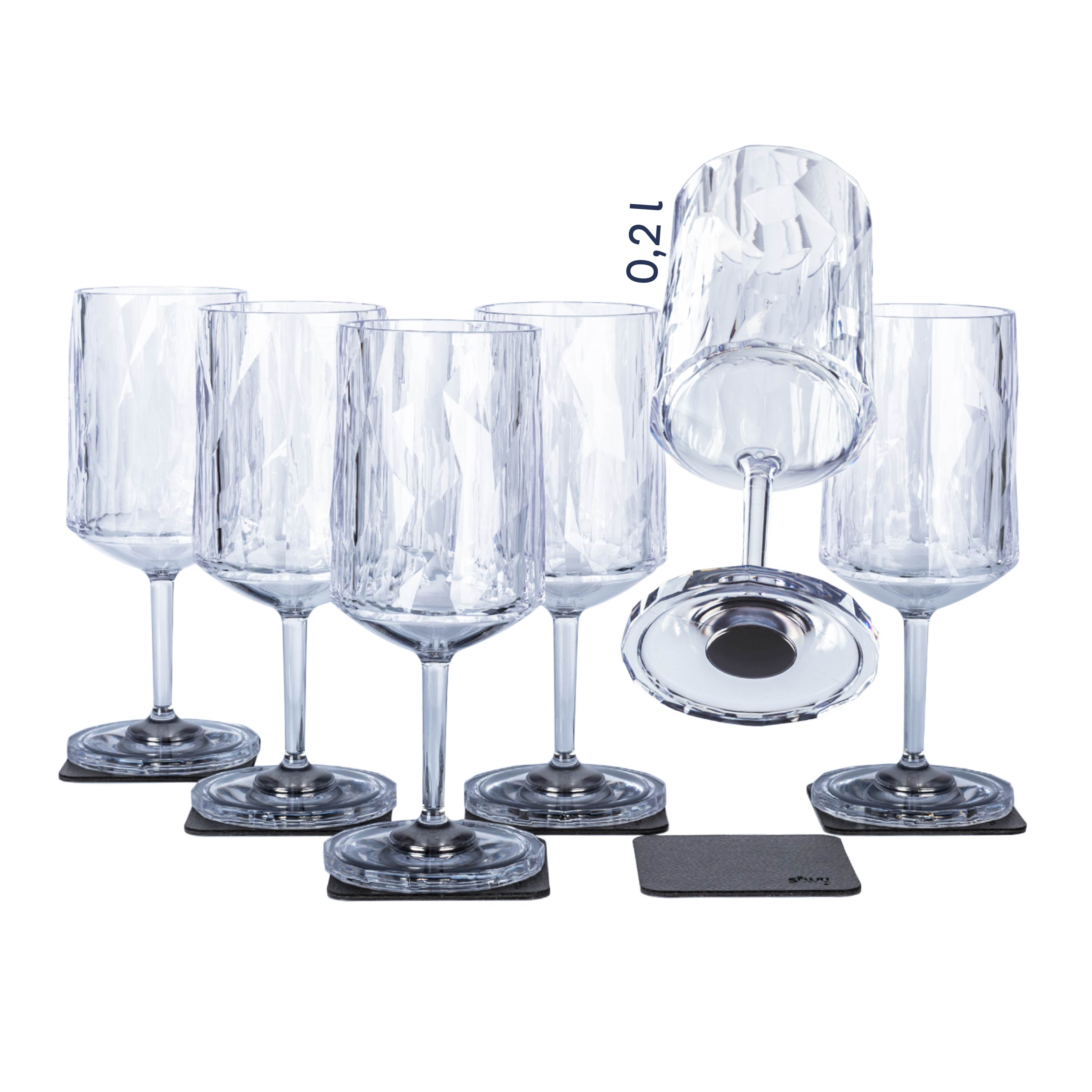 Premium Plastic Wine Glasses with Magnet Base - 0.2L (6.8oz) Shatterproof Stemless Cups for Outdoor Picnics, BBQs, and Pool Parties