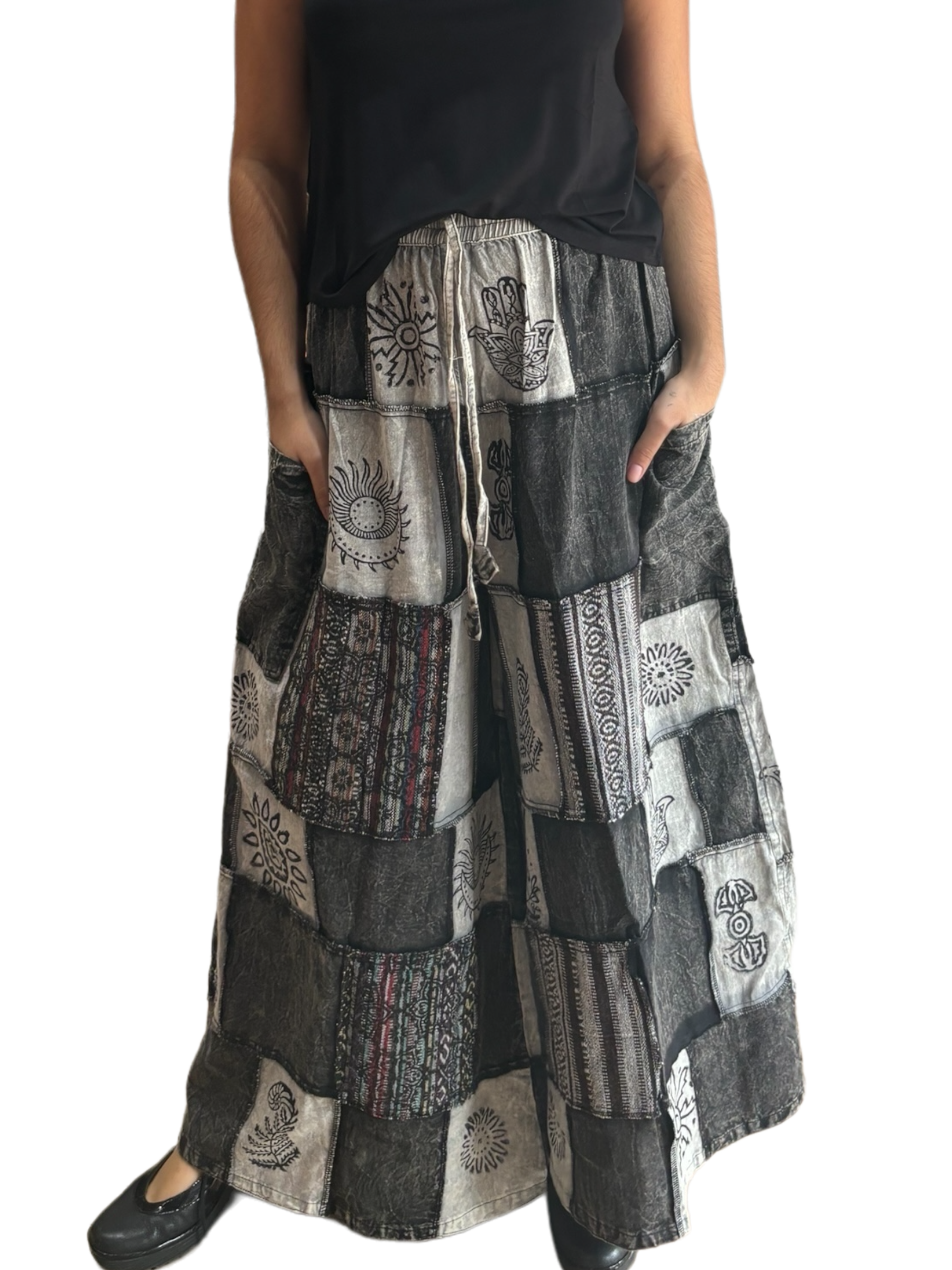 Stylish Black and White Cotton Patchwork Pants for Women - Comfortable High Waist Lounge Pants for Casual Wear, Yoga, and Home Relaxation