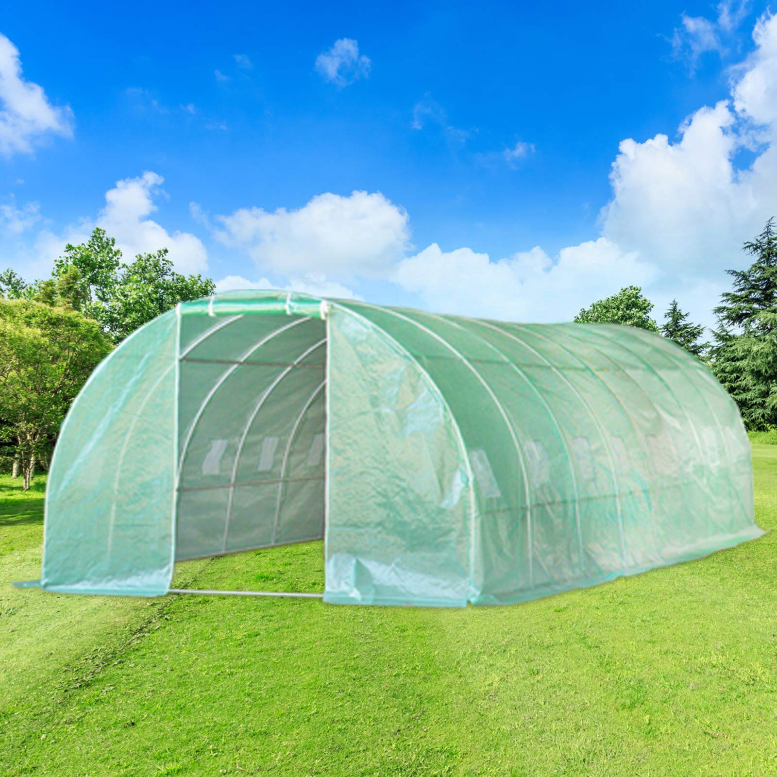 oneinmil 26'x10'x7' Large Walk-in Greenhouse with 16 Roll-Up Windows - Portable Plant Hot House for Winter Gardening | Outdoor Plant Protection & Year-Round Growing