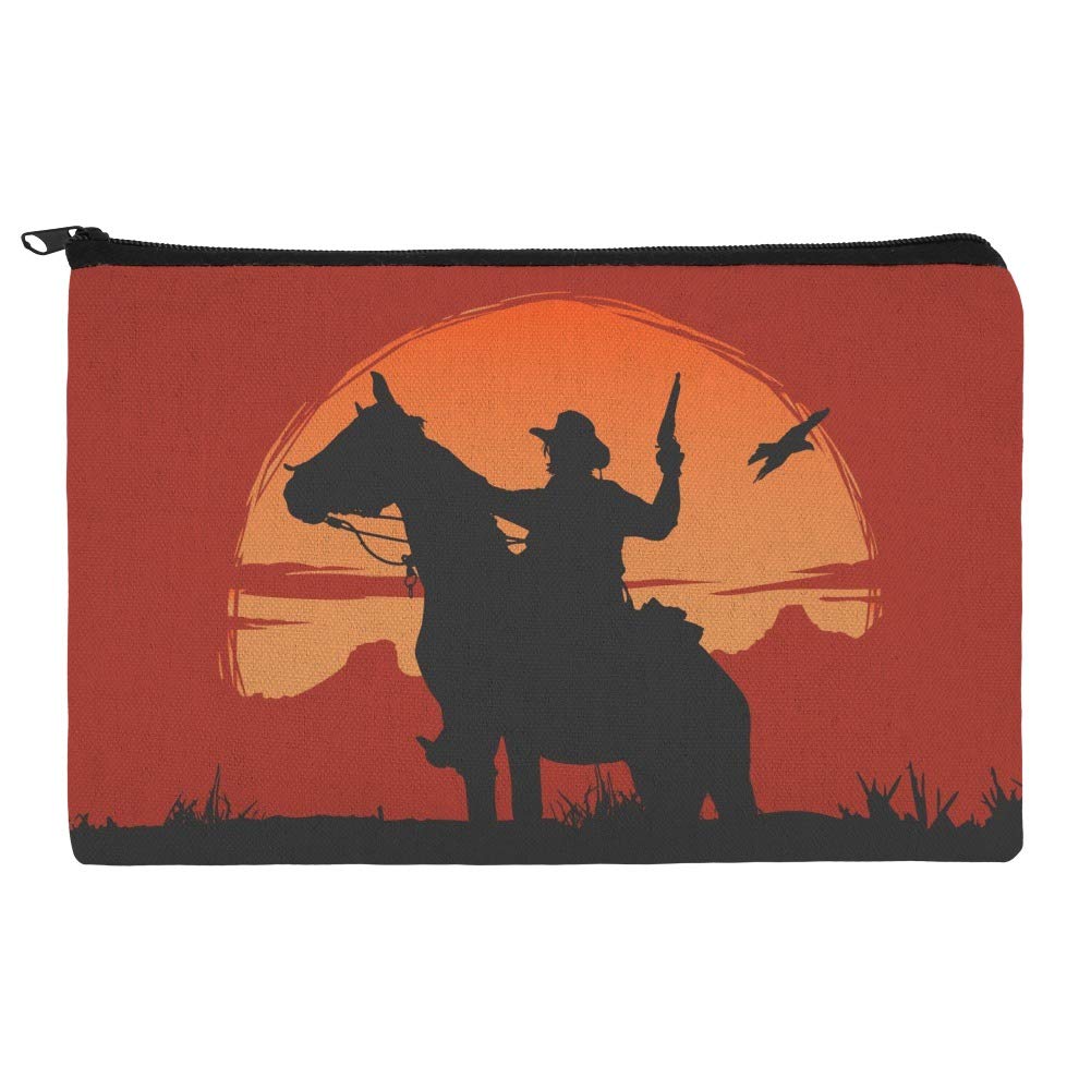 Cowboy on Horse with Red Sunset & Gun Print Cosmetic Bag - Travel Makeup Organizer Pouch for Women | Perfect for Travel, Gym & Daily Essentials Storage
