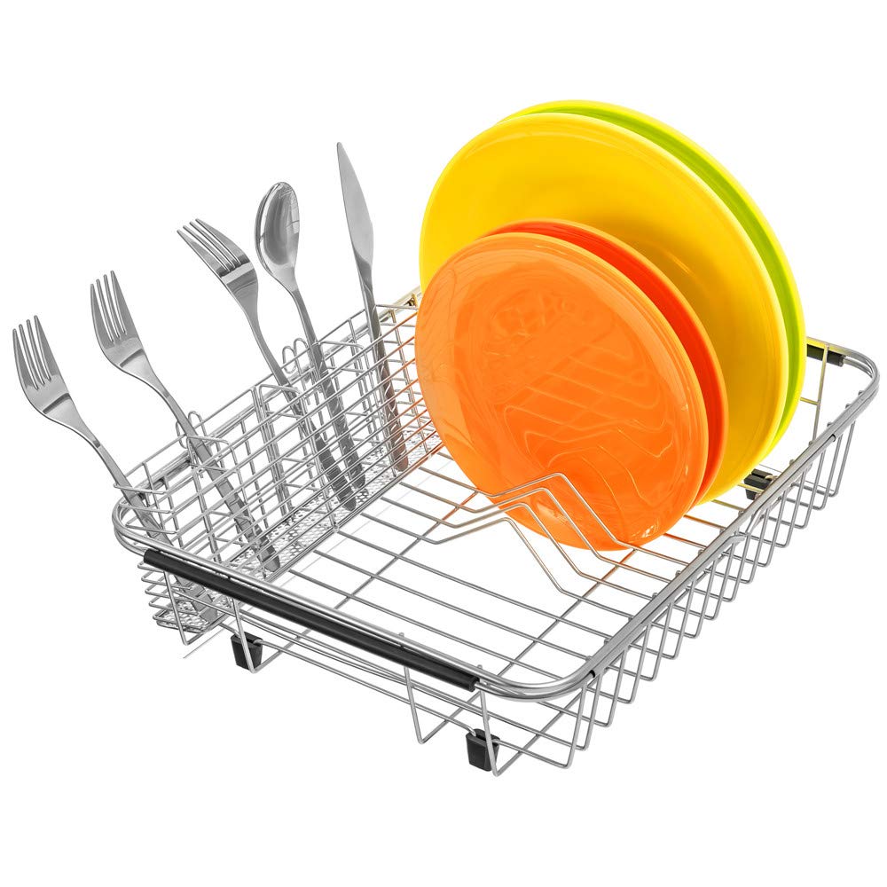 SANNO Stainless Steel Silverware Holder Organizer - 4 Compartment Hanging Cutlery Drying Rack for Spoons, Forks & Knives - Perfect for Kitchen Countertop, Drawer or Cabinet Storage