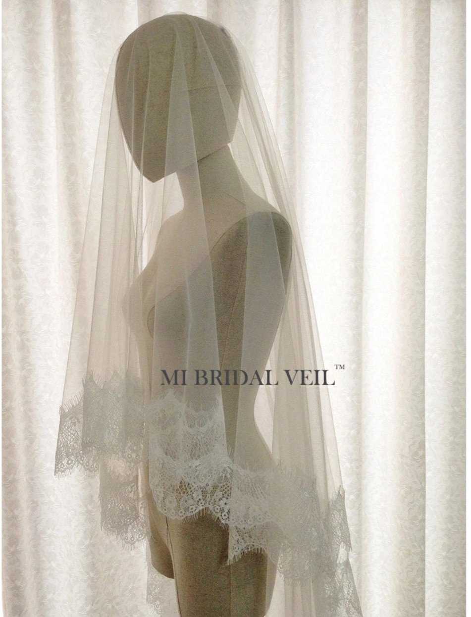 Elegant Cathedral Lace Wedding Veil with Blusher - Handmade Eyelash Lace Bridal Veil for Bride | Perfect for Church Ceremony, Outdoor Wedding & Formal Photoshoots
